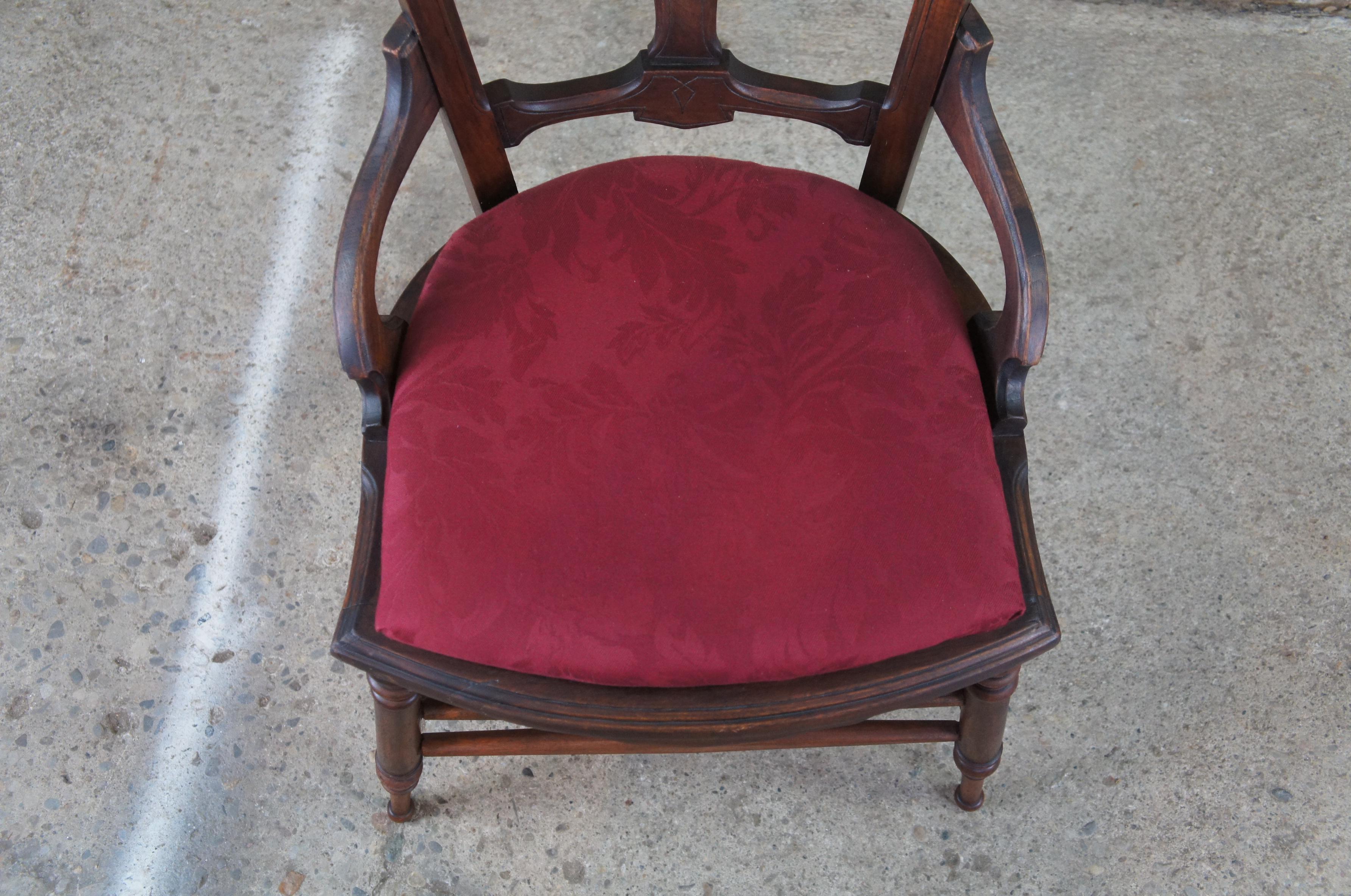 Antique Victorian Eastlake Walnut Carved Dining Side Parlor Accent Chair 3