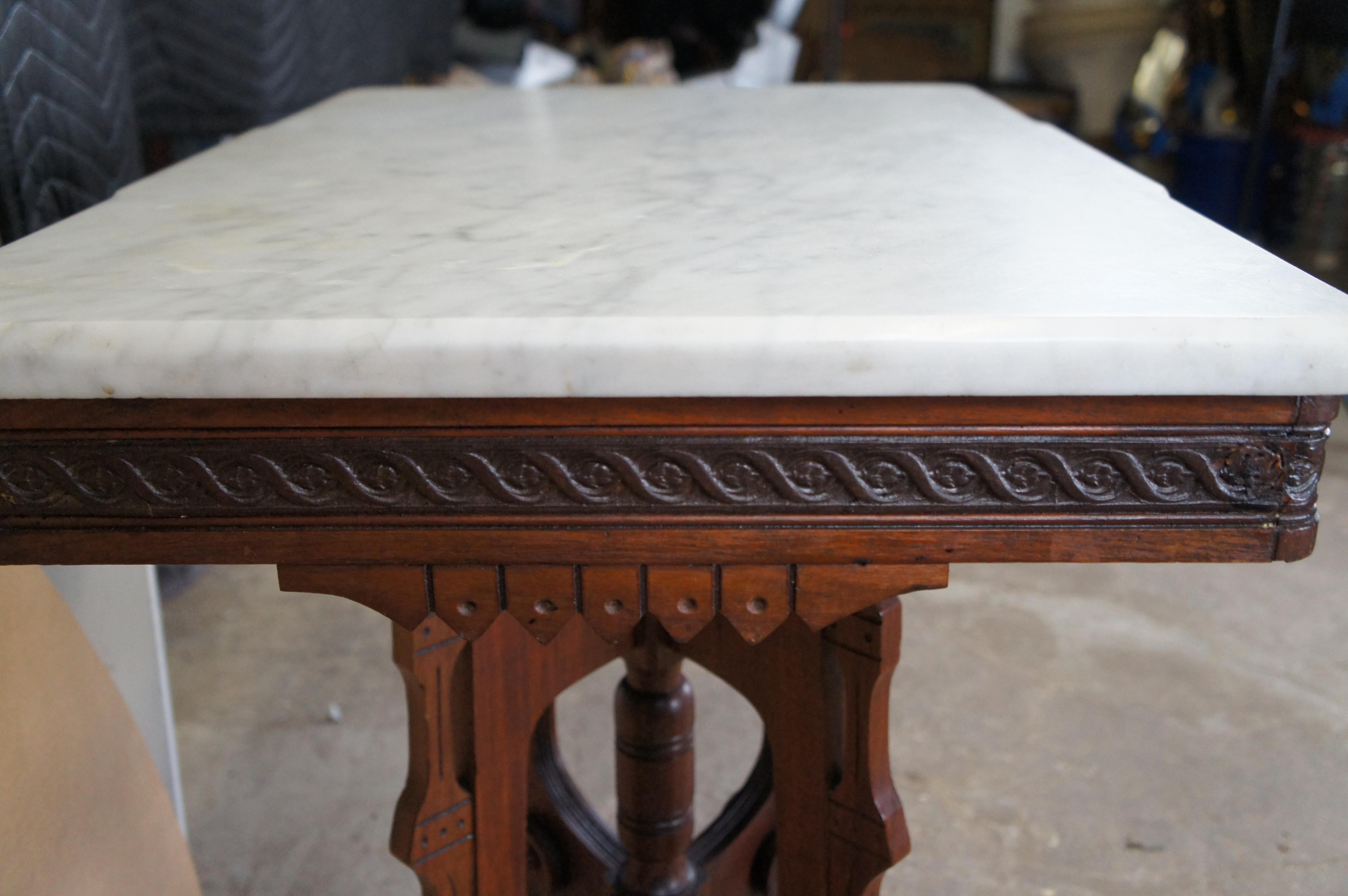 Antique Victorian Eastlake Walnut Carved Marble Top Parlor End Side Table 28