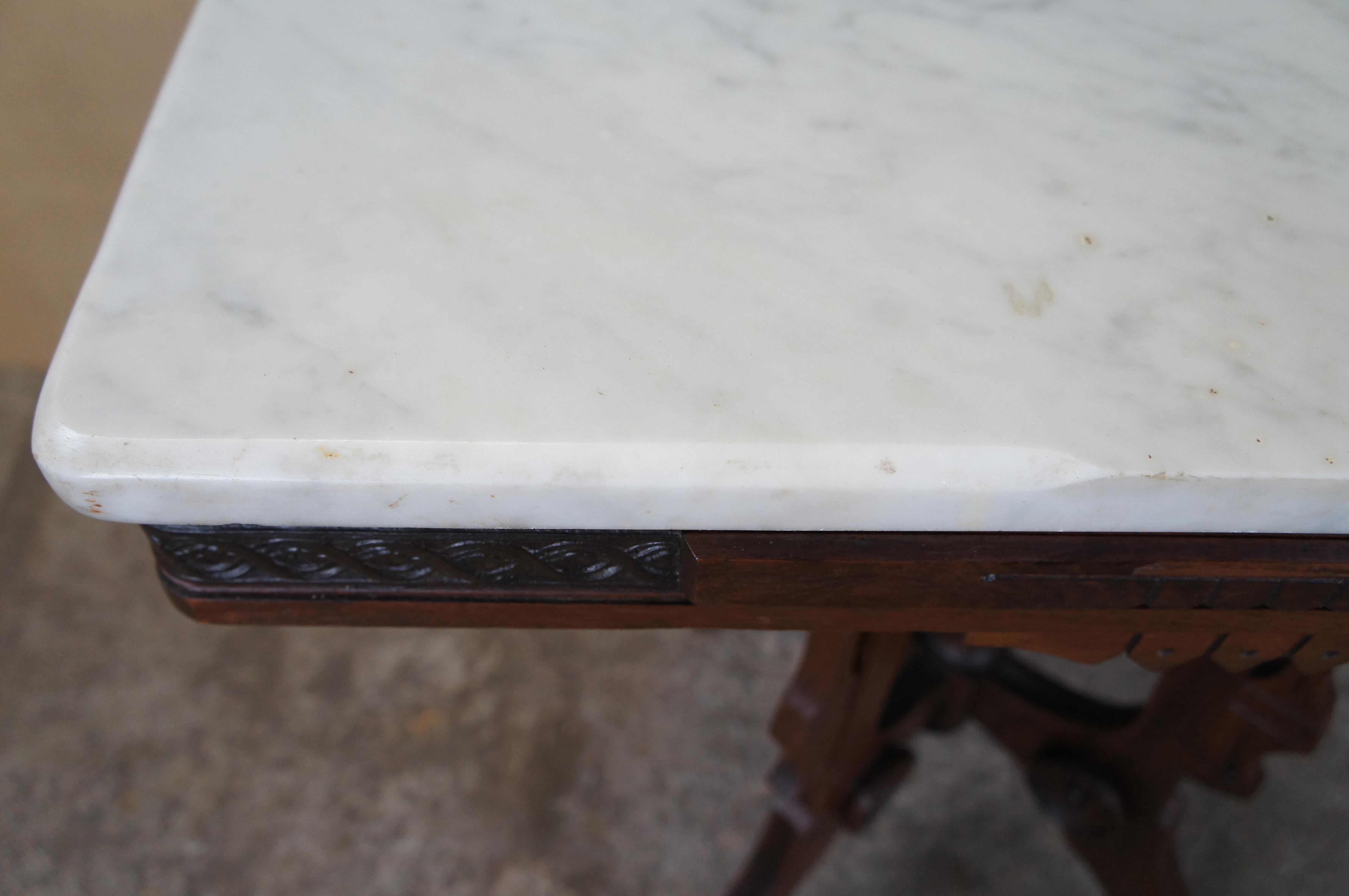 Antique Victorian Eastlake Walnut Carved Marble Top Parlor End Side Table 28