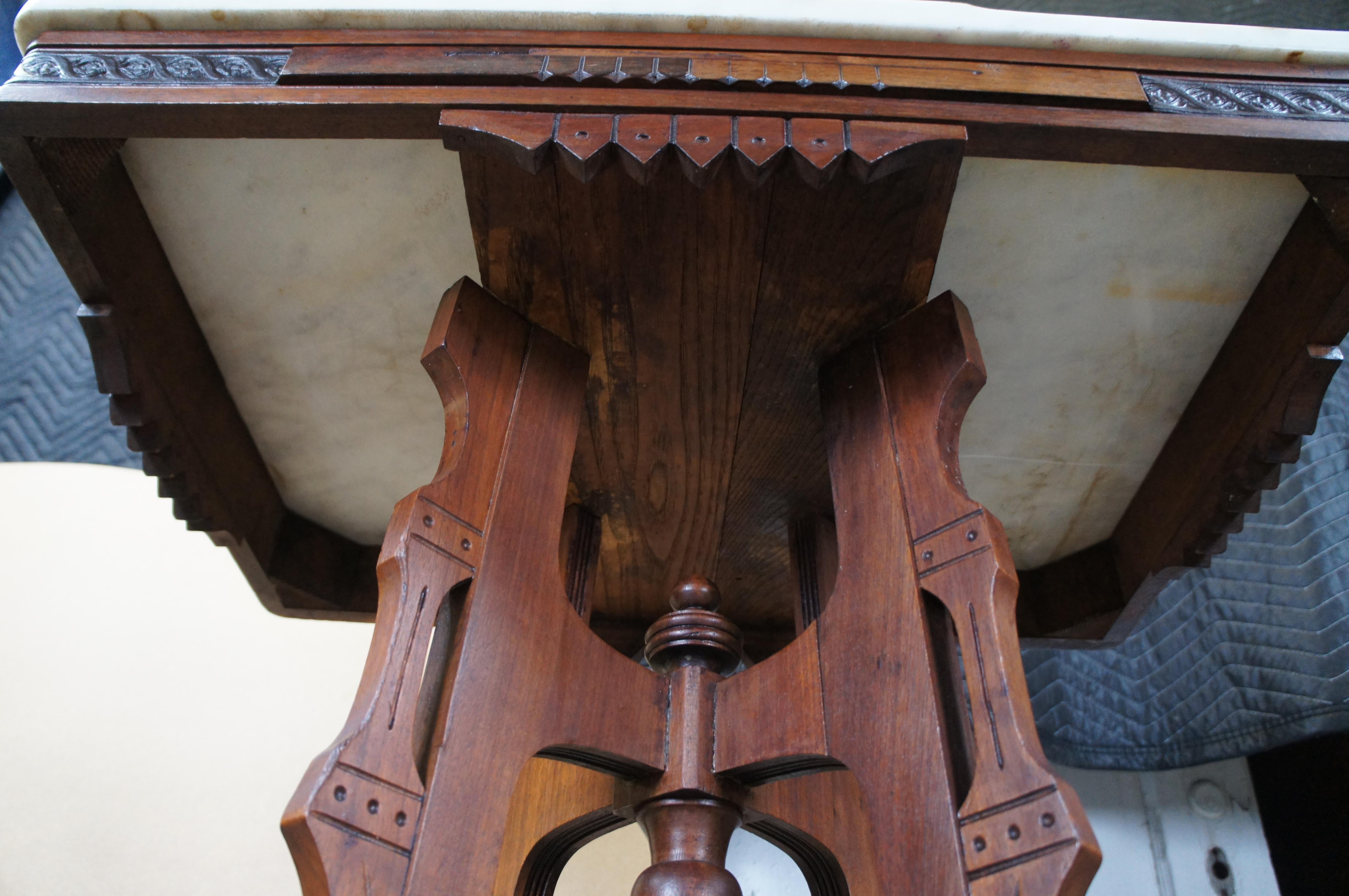 Antique Victorian Eastlake Walnut Carved Marble Top Parlor End Side Table 28