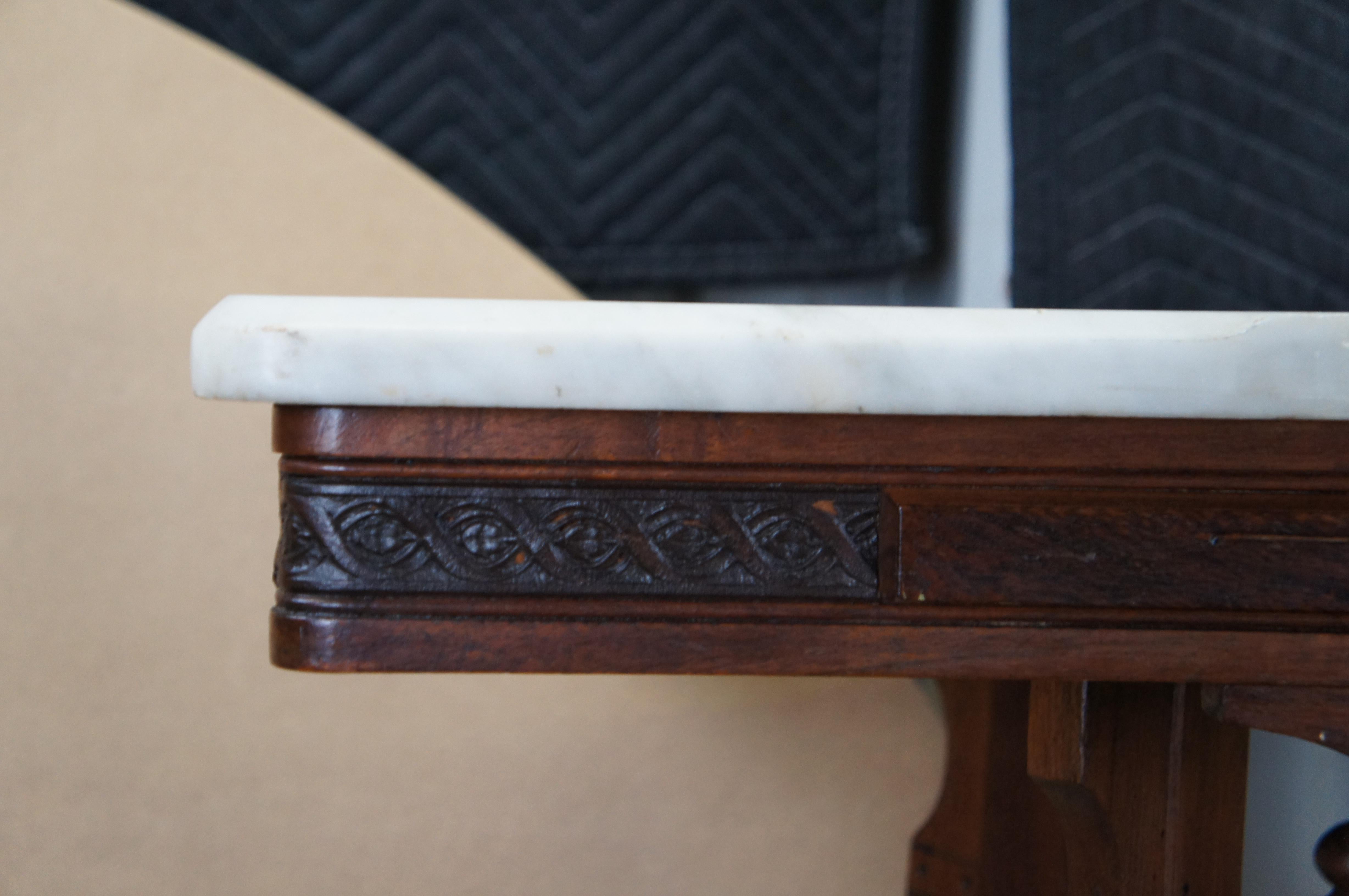 Antique Victorian Eastlake Walnut Carved Marble Top Parlor End Side Table 28