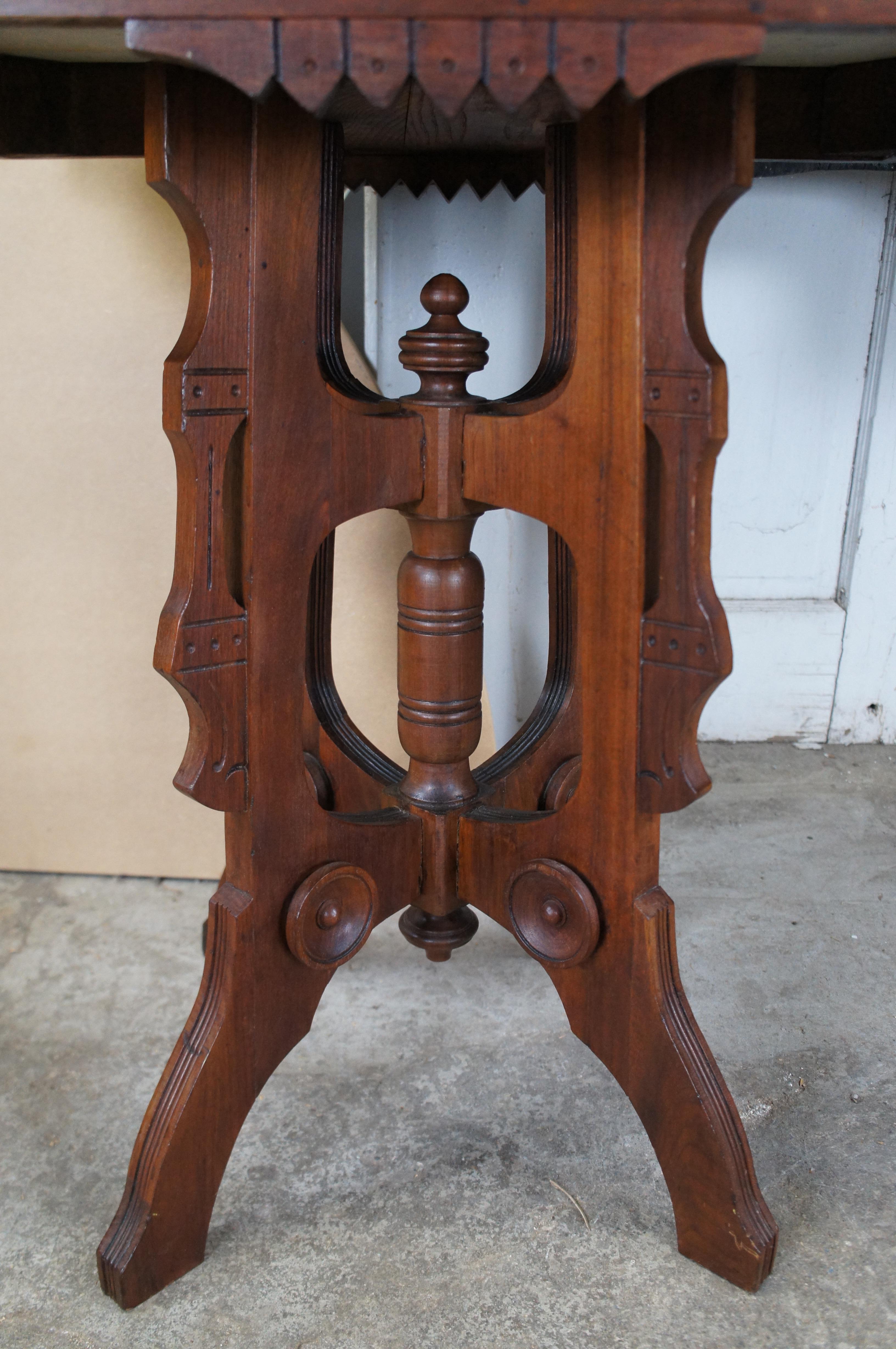 Marbre Antique Victorian Eastlake Walnut Carved Marble Top Parlor End Side Table 28