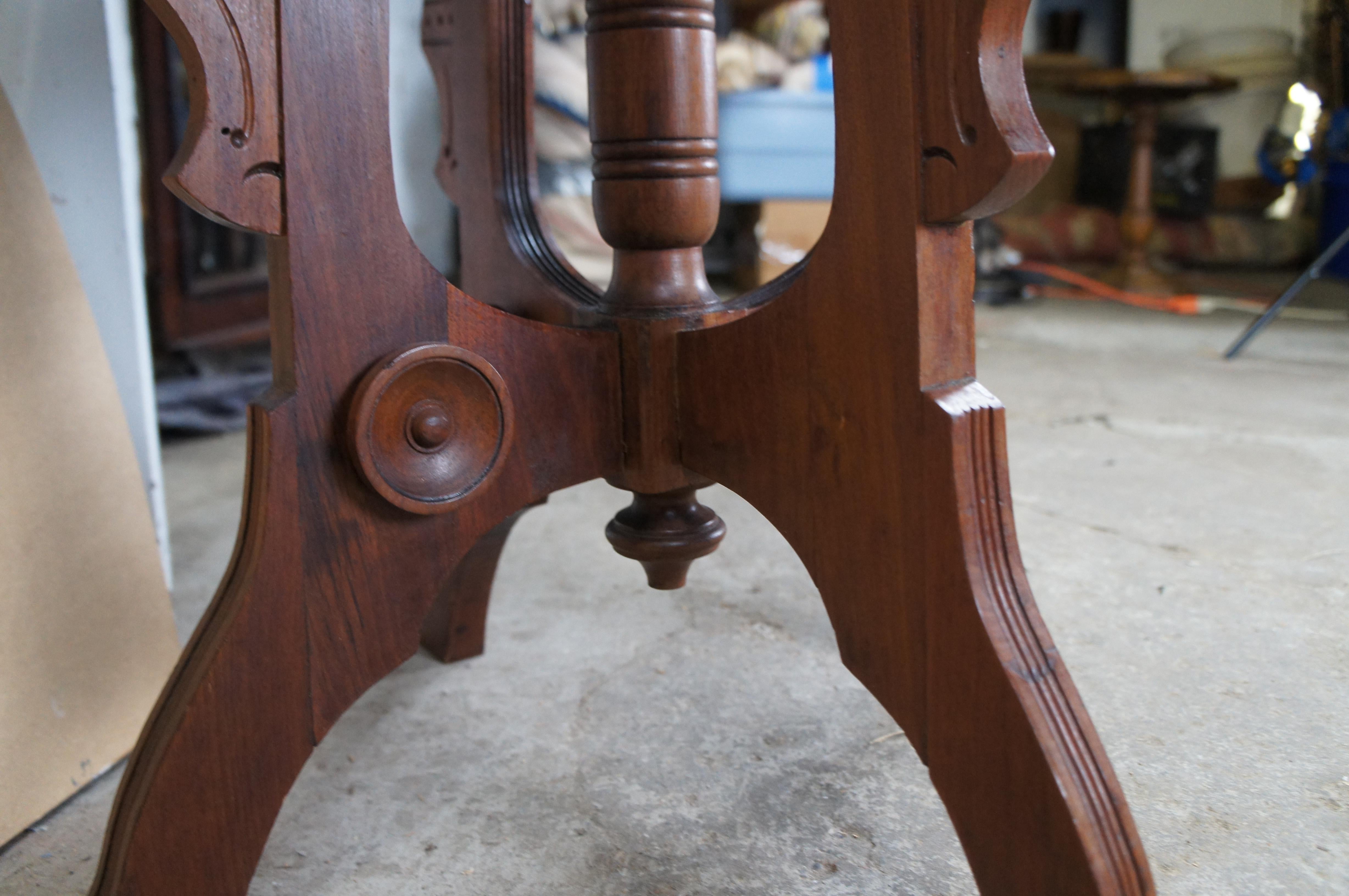 Antique Victorian Eastlake Walnut Carved Marble Top Parlor End Side Table 28