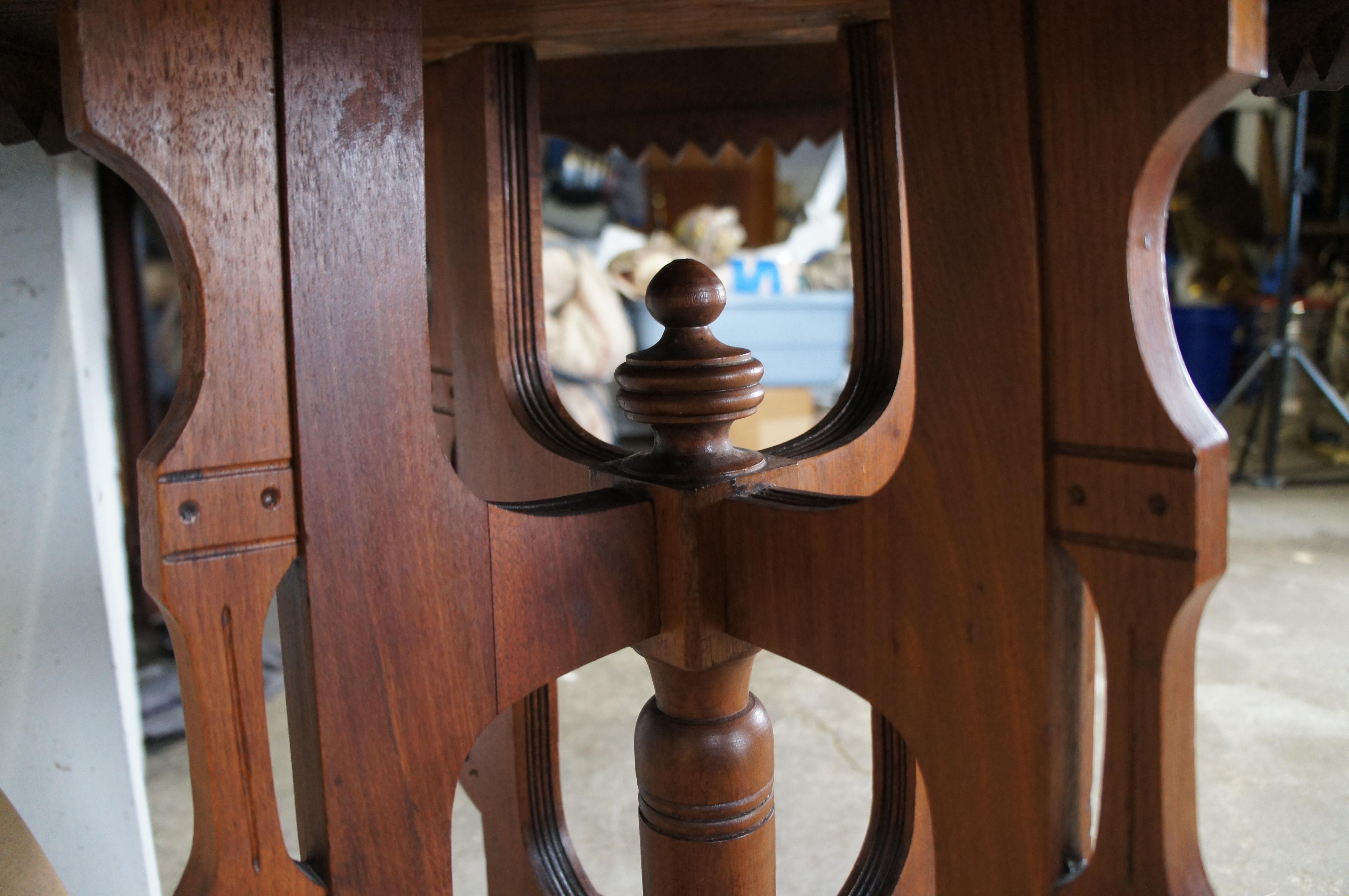 Antique Victorian Eastlake Walnut Carved Marble Top Parlor End Side Table 28