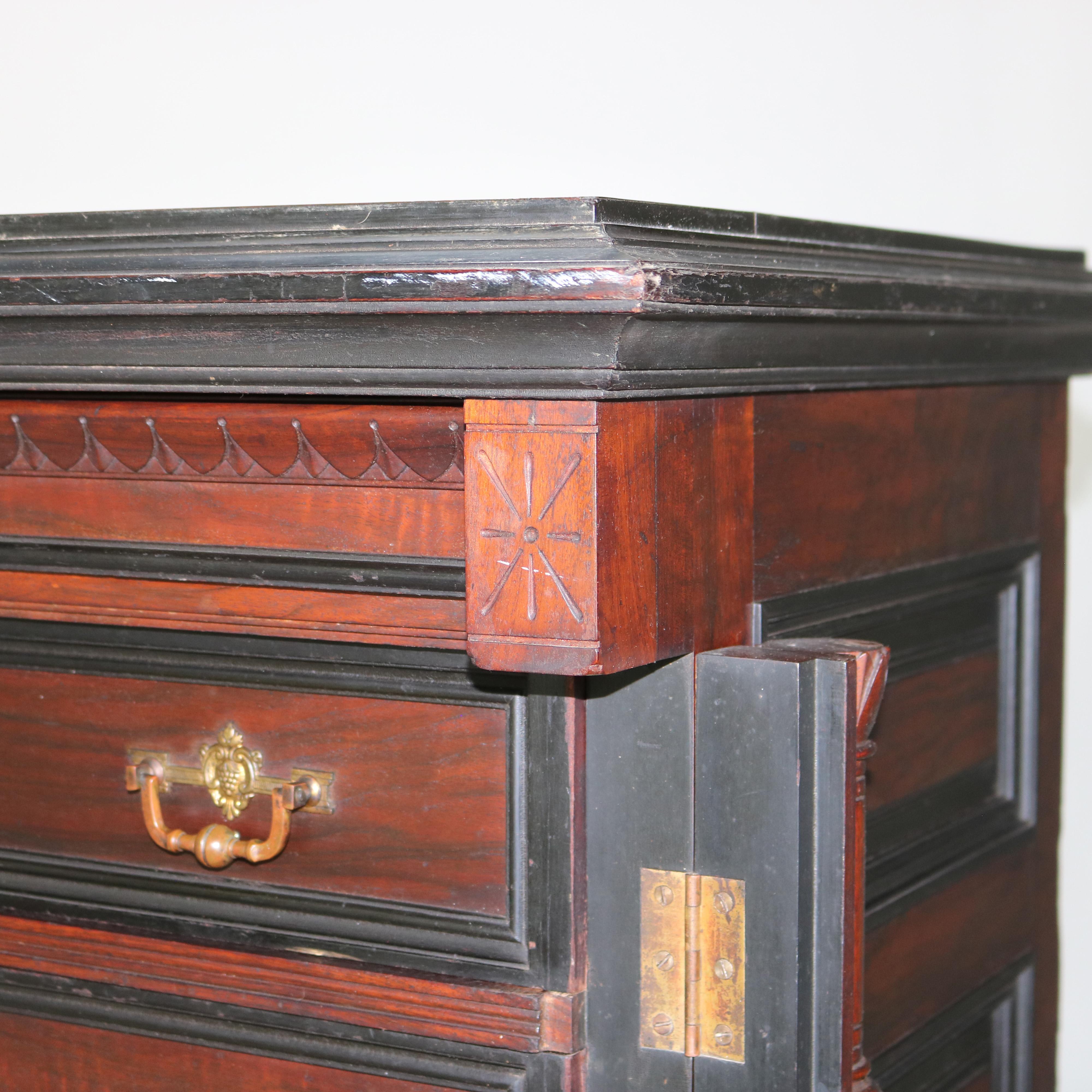 Antique Victorian Eastlake Walnut & Ebonized Seven Drawer Lock Side Chest C1890 6
