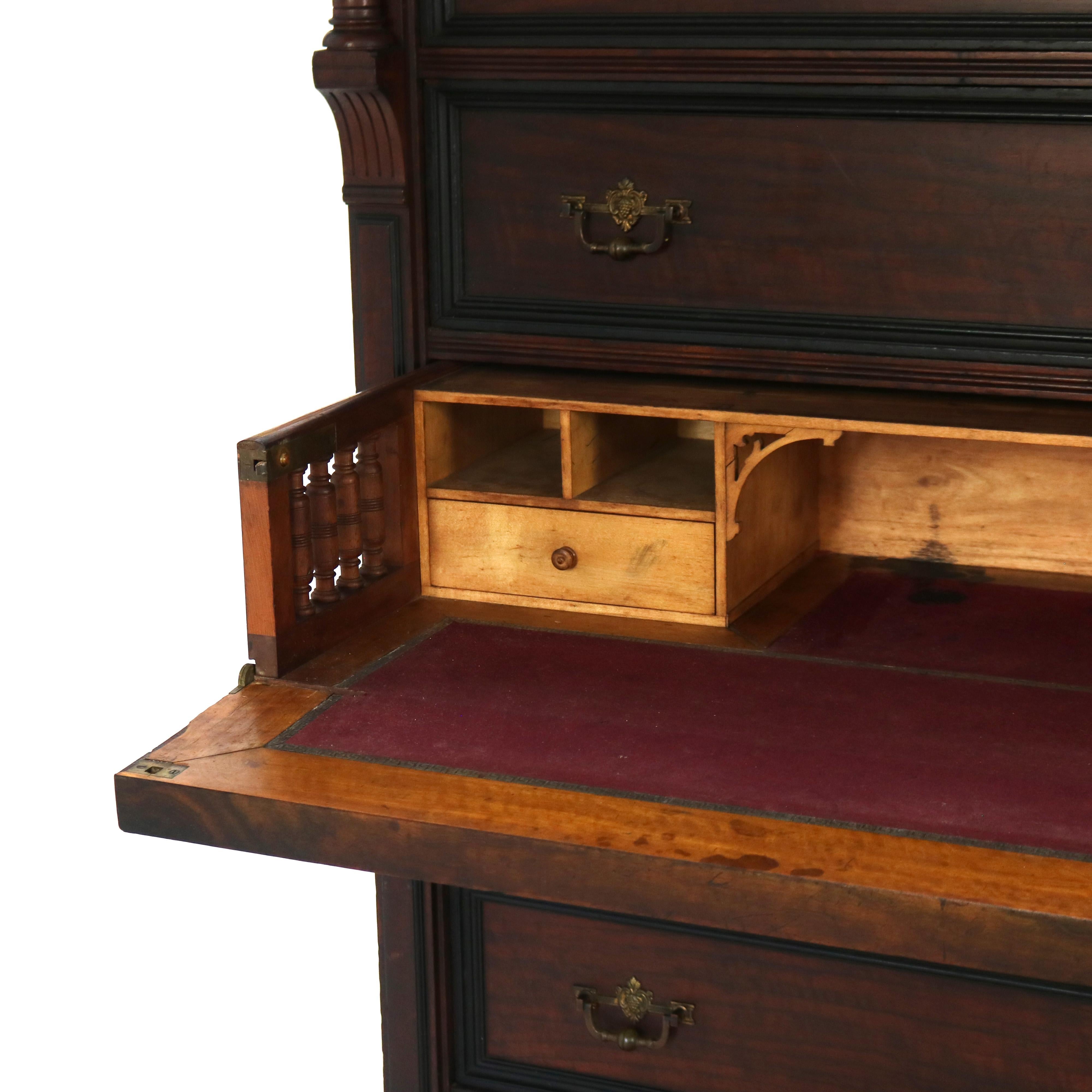 Antique Victorian Eastlake Walnut & Ebonized Seven Drawer Lock Side Chest C1890 In Good Condition In Big Flats, NY