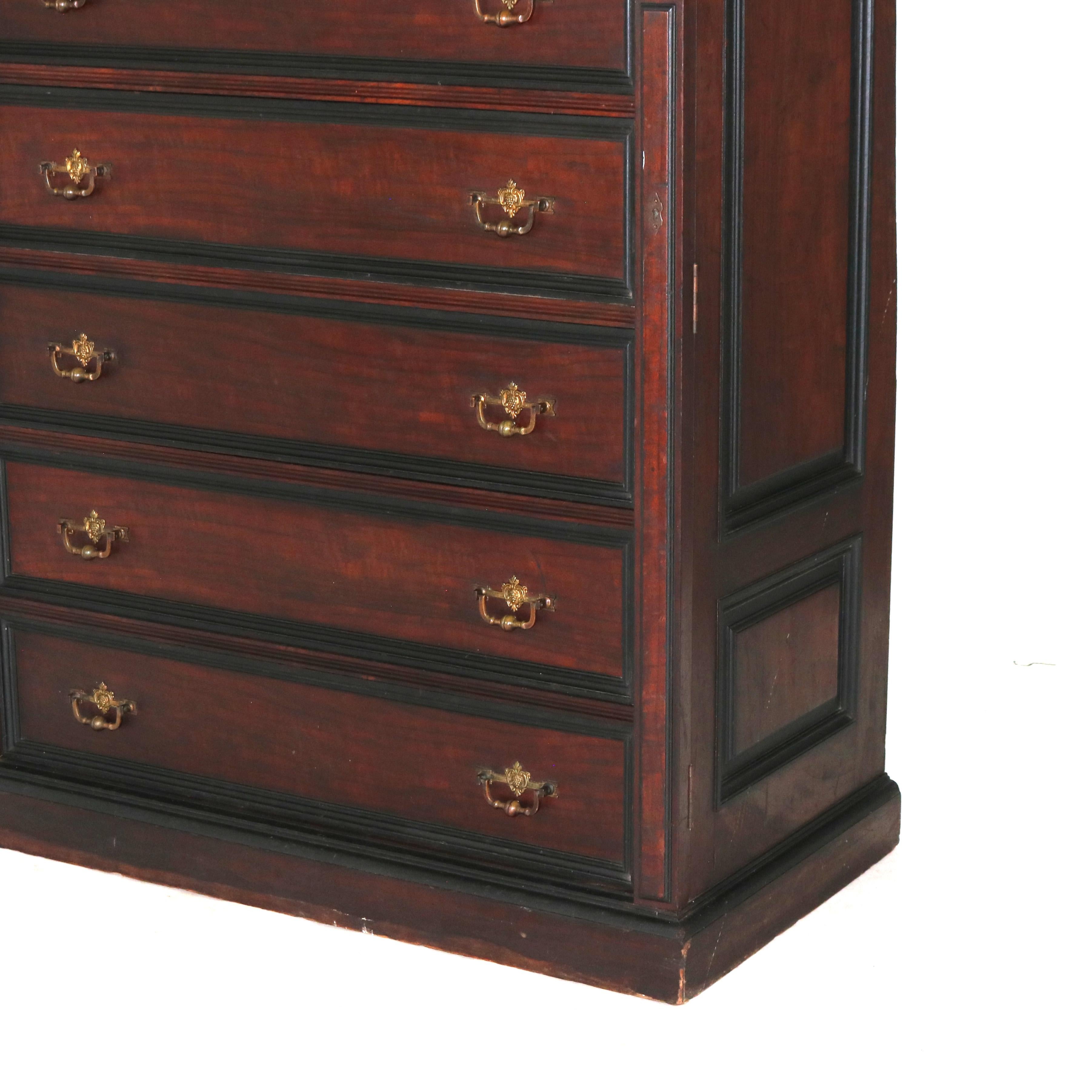 Antique Victorian Eastlake Walnut & Ebonized Seven Drawer Lock Side Chest C1890 1