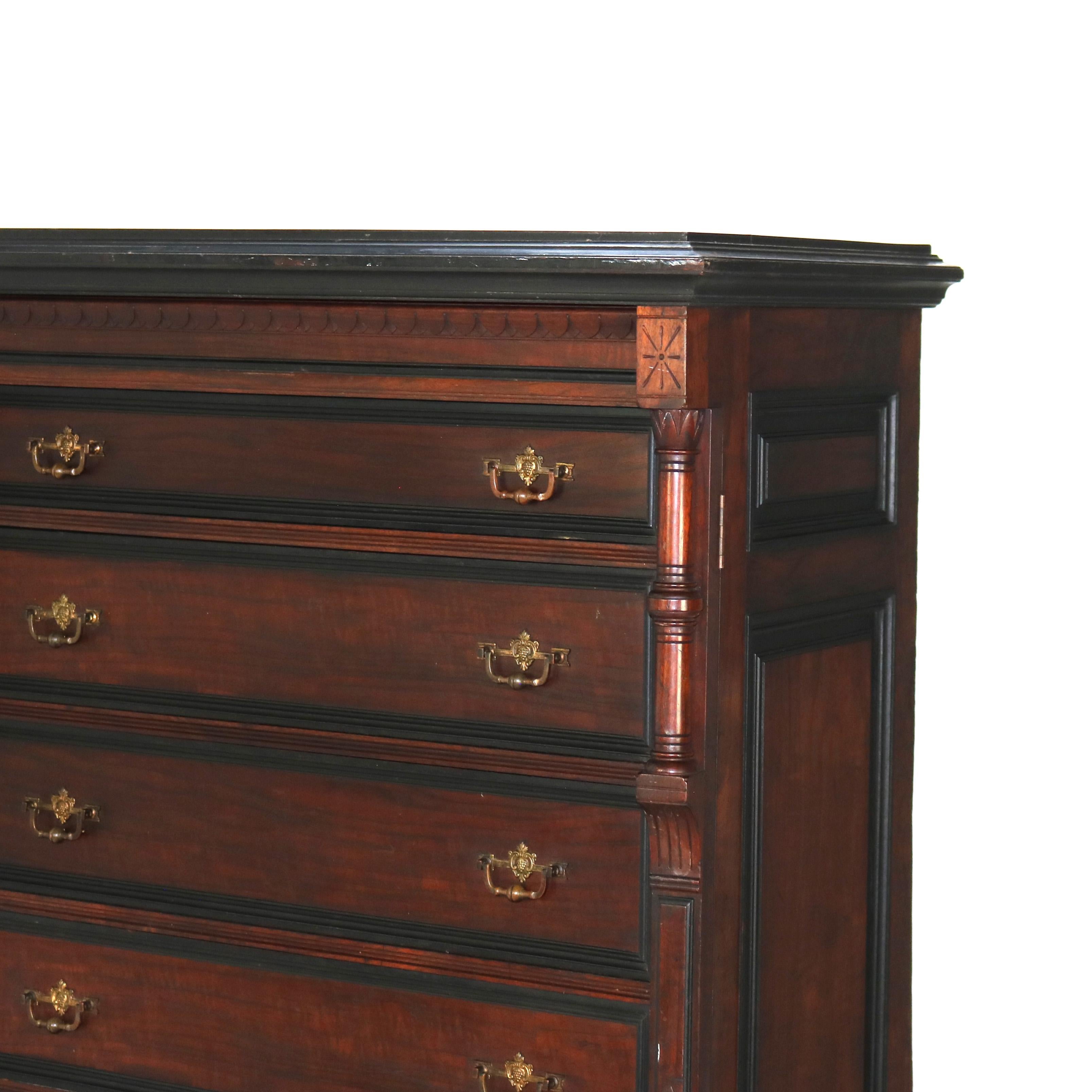 Antique Victorian Eastlake Walnut & Ebonized Seven Drawer Lock Side Chest C1890 2