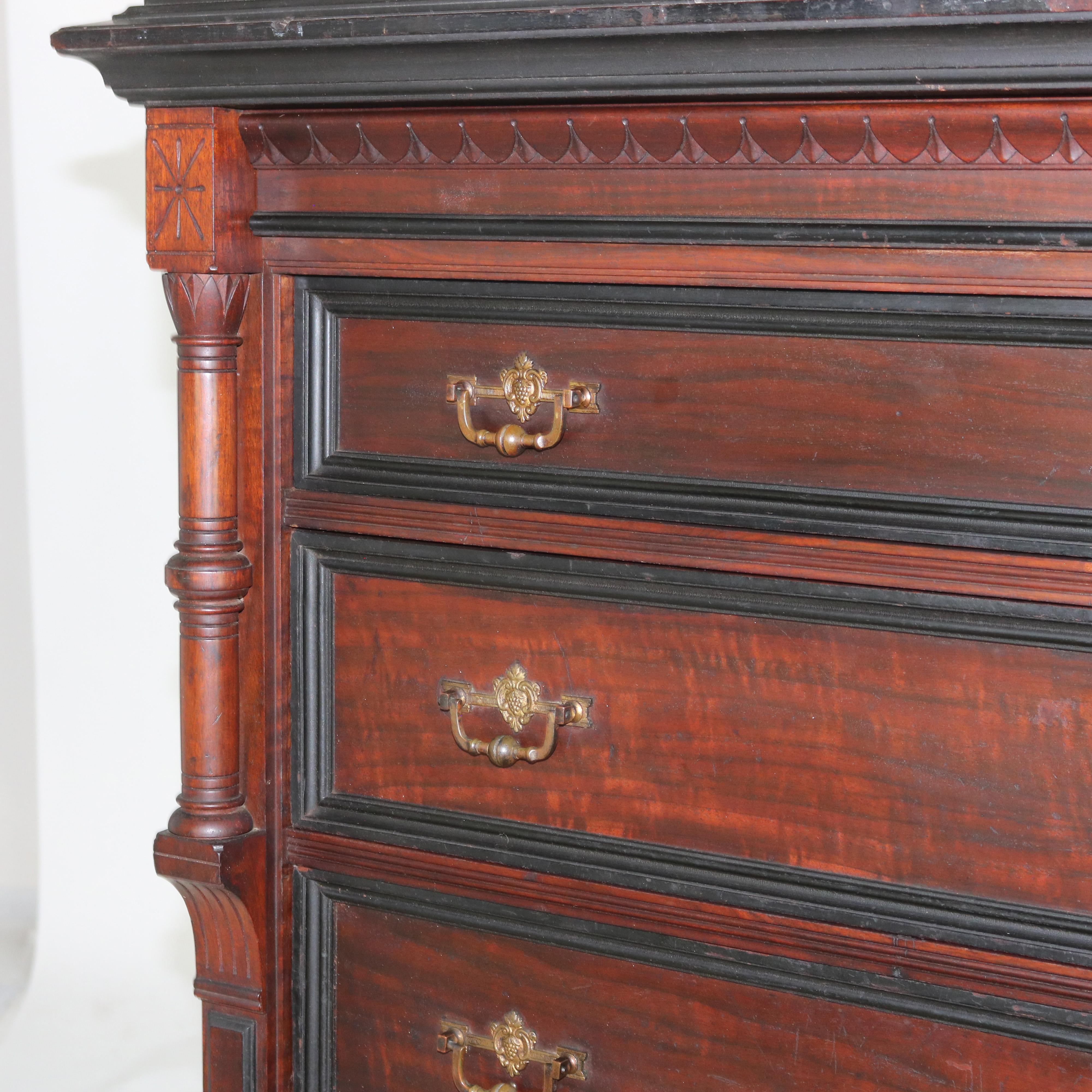 Antique Victorian Eastlake Walnut & Ebonized Seven Drawer Lock Side Chest C1890 3