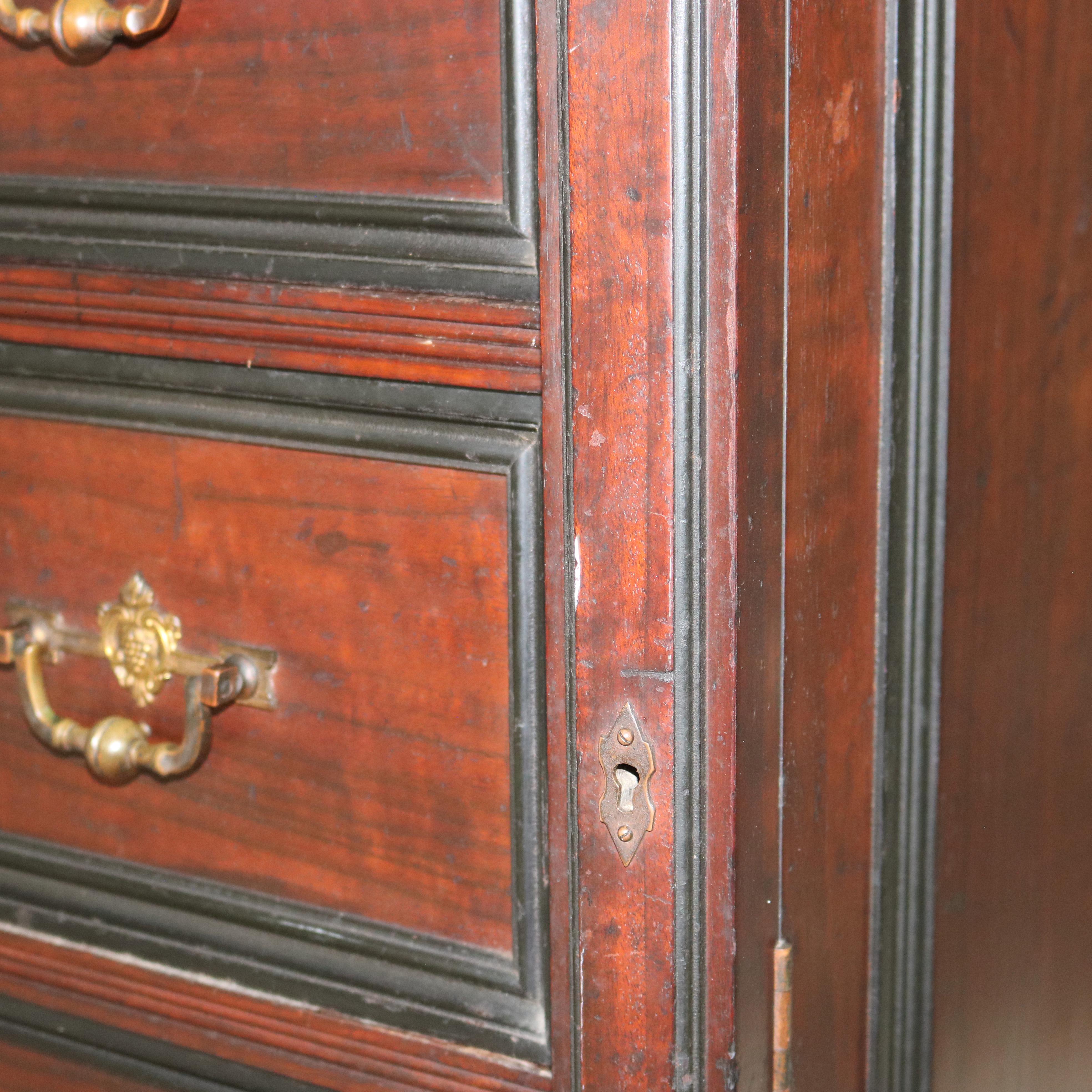 Antique Victorian Eastlake Walnut & Ebonized Seven Drawer Lock Side Chest C1890 4