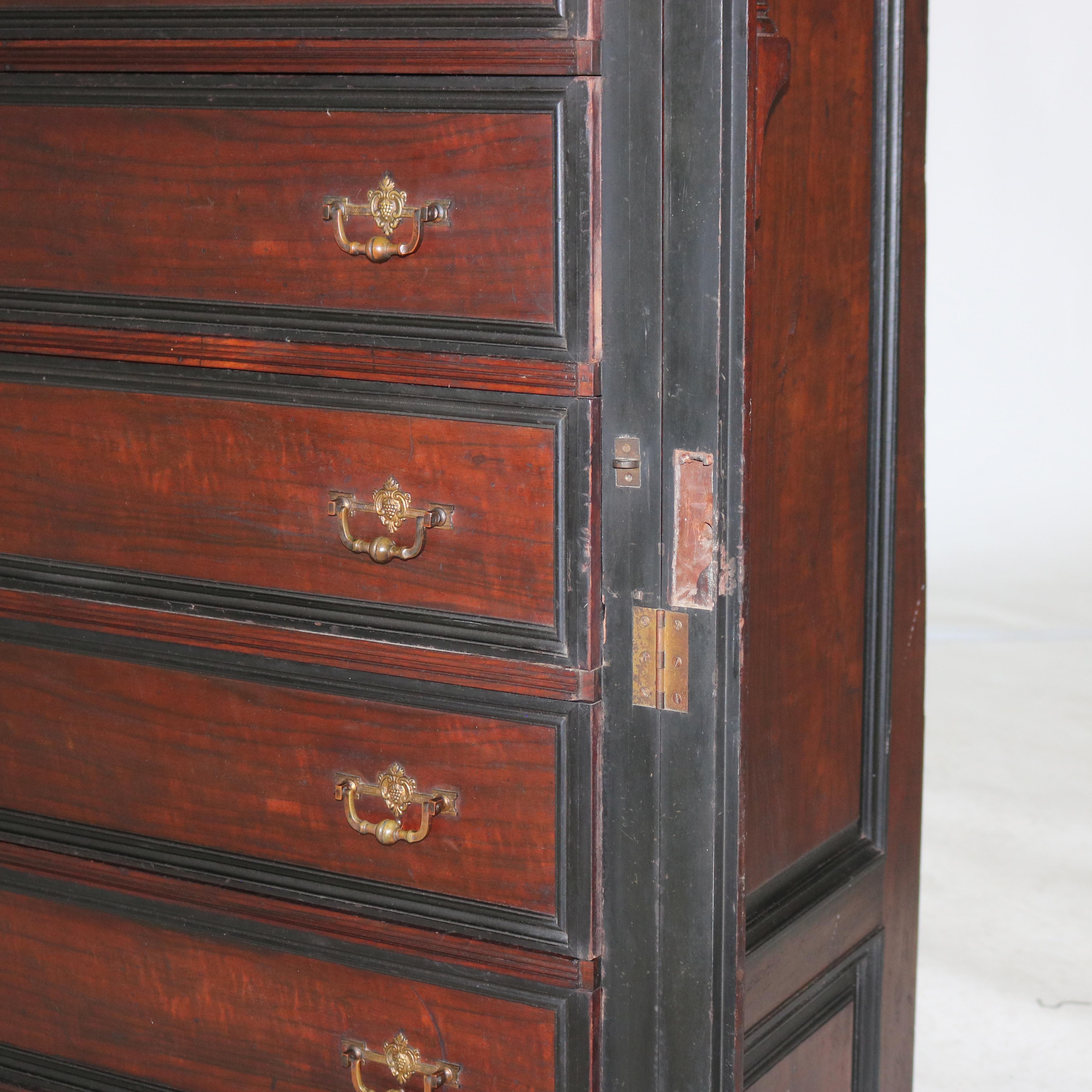 Antique Victorian Eastlake Walnut & Ebonized Seven Drawer Lock Side Chest C1890 5