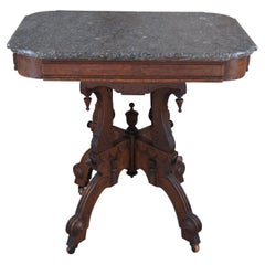 Antique Victorian Eastlake Walnut Granite Top Parlor Side Accent Table 30"