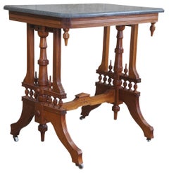 Antique Victorian Eastlake Walnut Granite Top Parlor Side End Accent Table