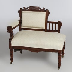 Antique Victorian Eastlake Walnut Half Settee, circa 1890
