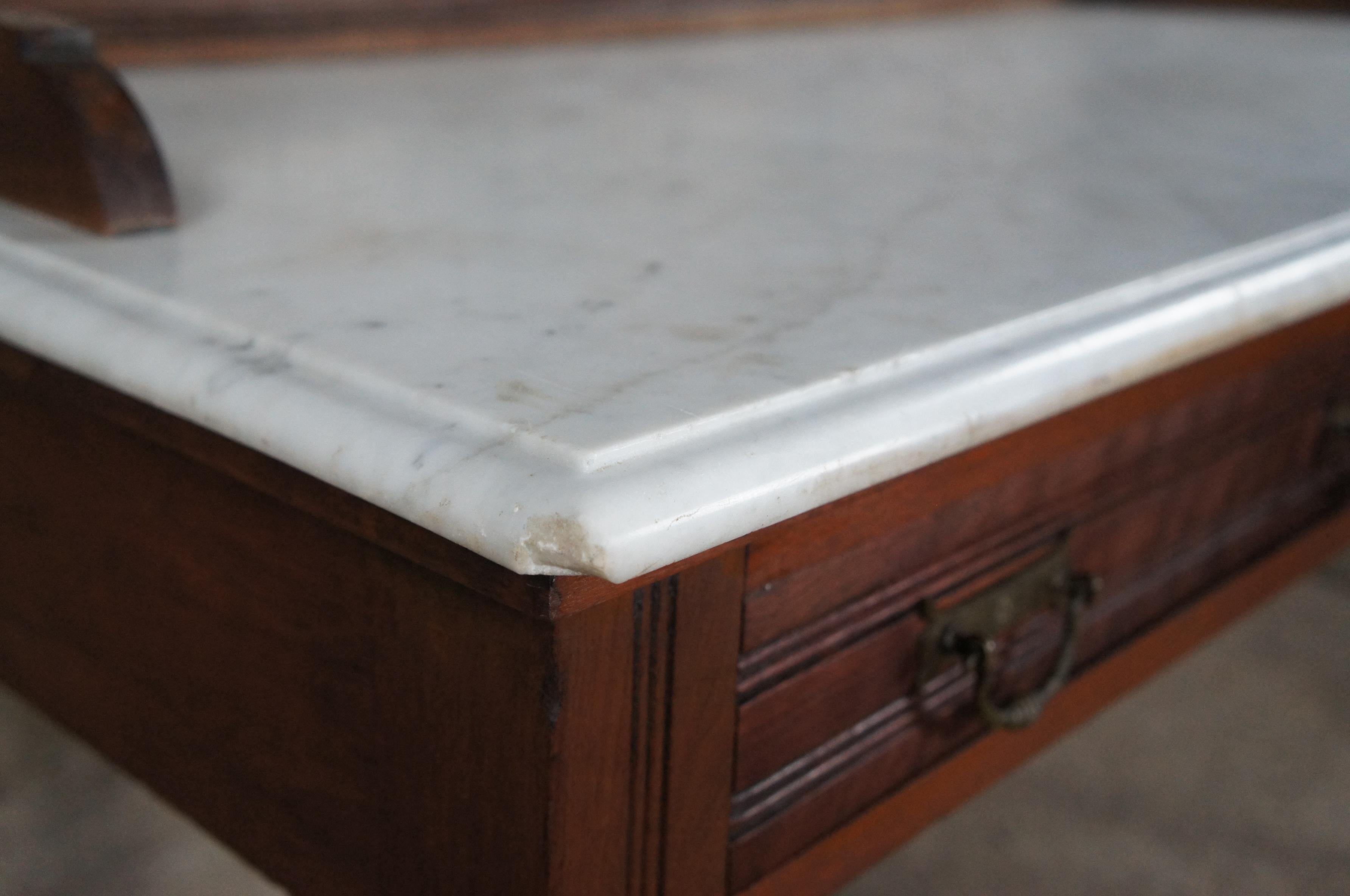 Antique Victorian Eastlake Walnut Marble Top Tiled Washstand Server Barback 5
