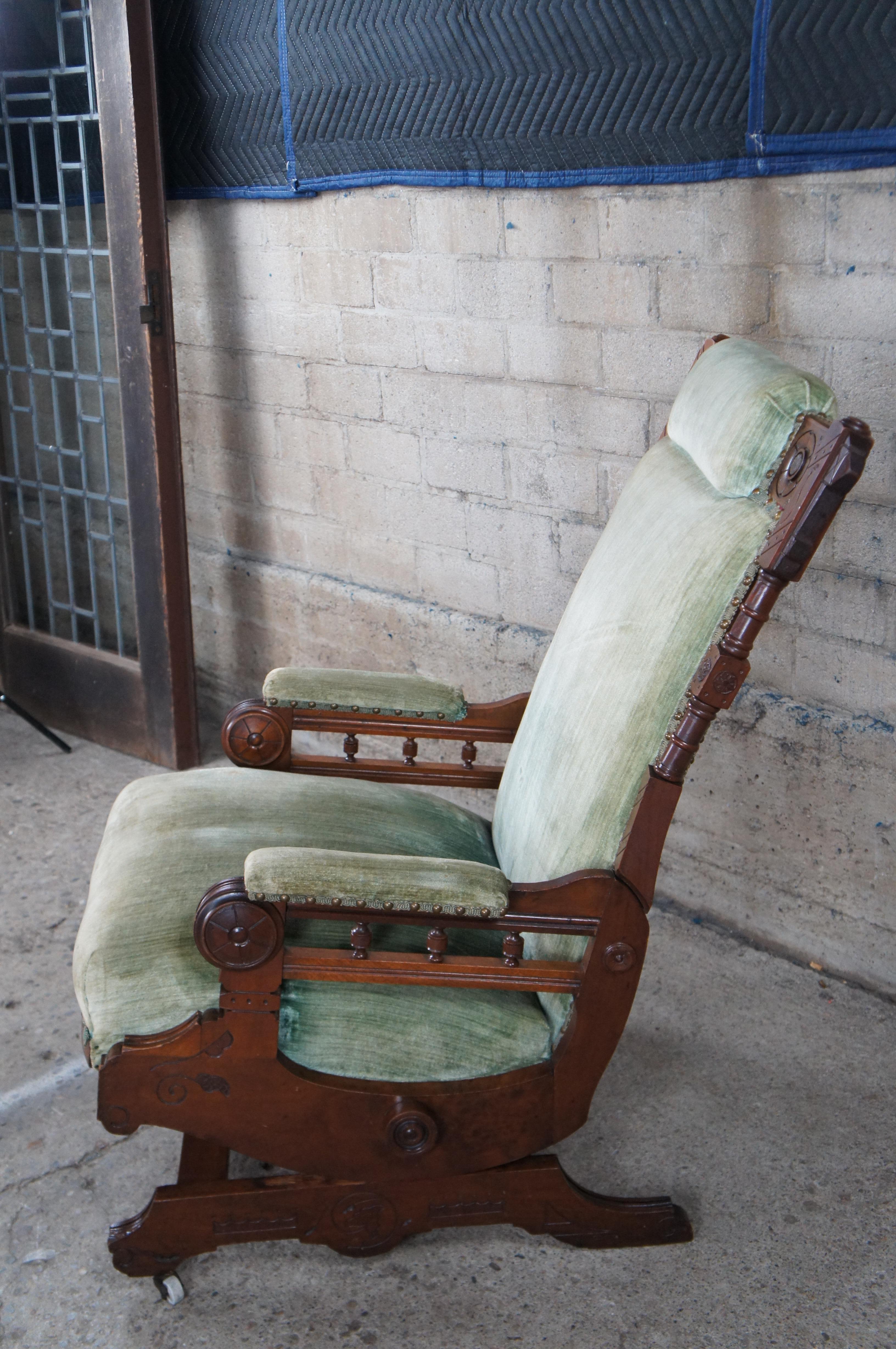 Upholstery Antique Victorian Eastlake Walnut Platform Parlor Rocker Rocking Chair
