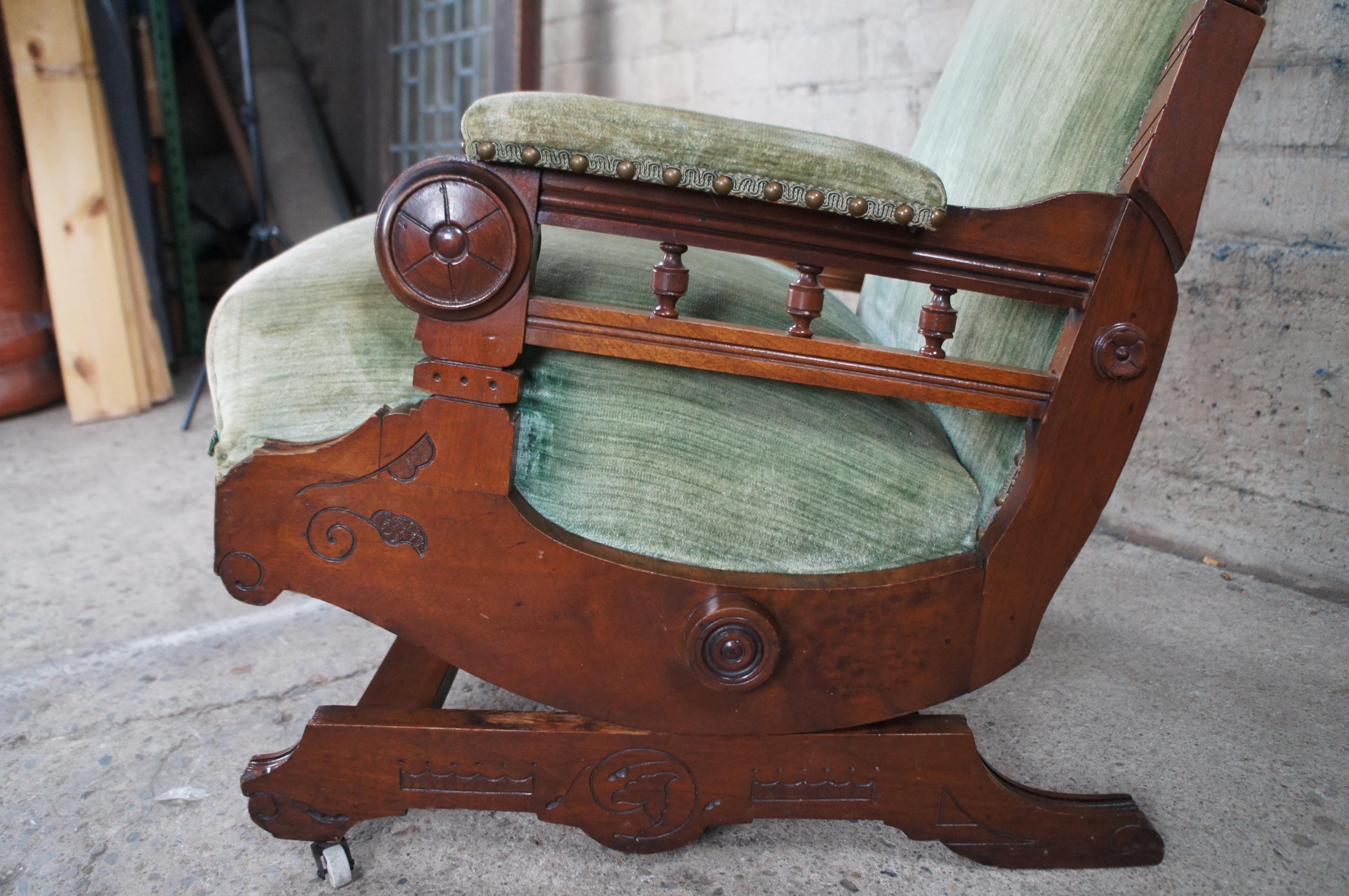 Antique Victorian Eastlake Walnut Platform Parlor Rocker Rocking Chair 1