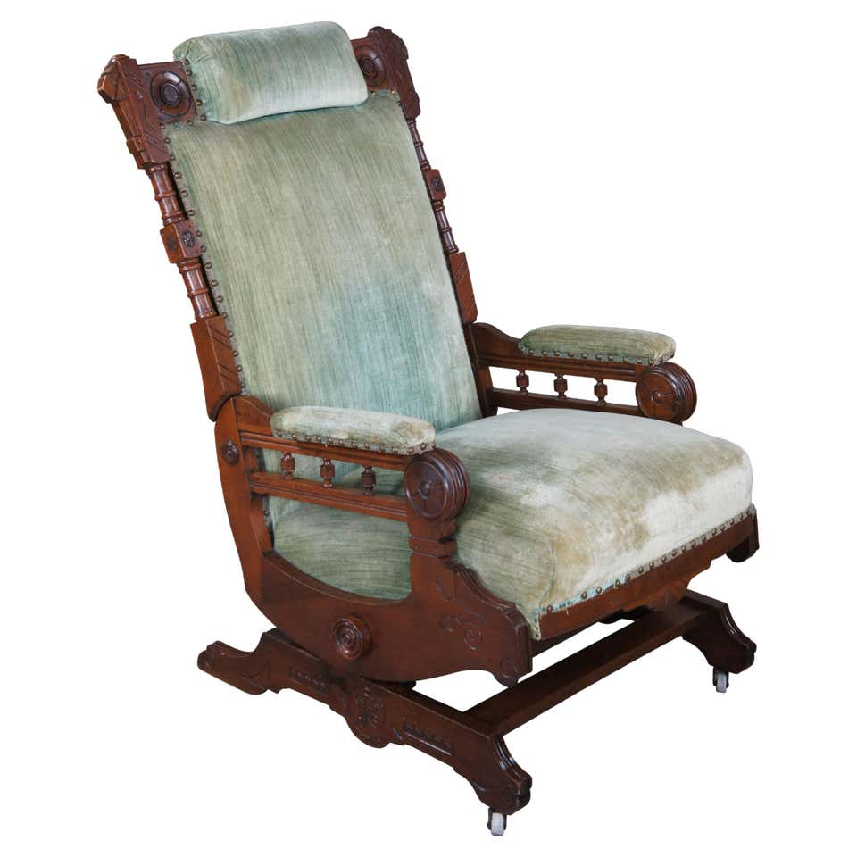 Antique Eastlake Victorian Carved Walnut Platform Rocker Rocking Chair ...
