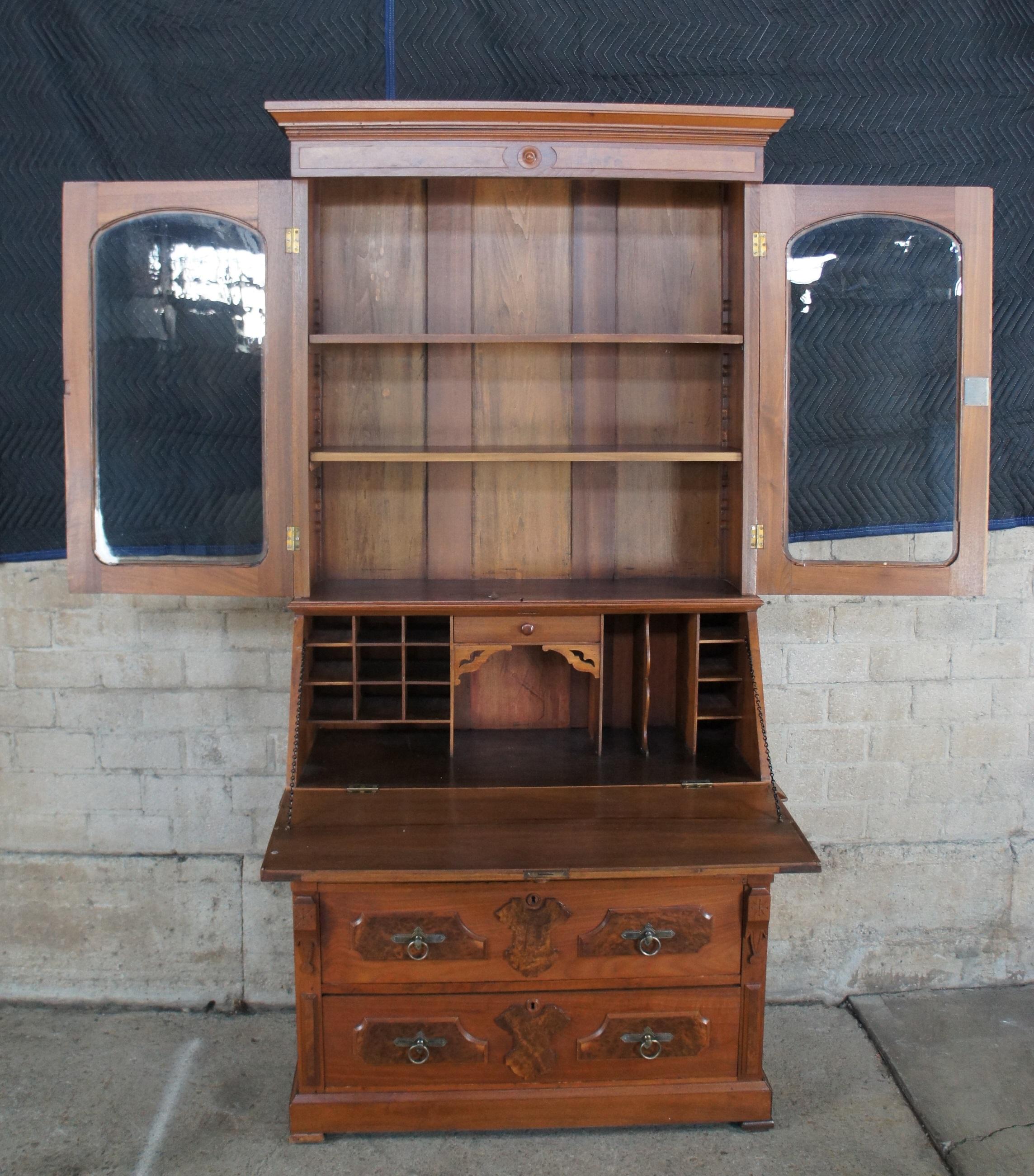 antique secretary desk with glass hutch