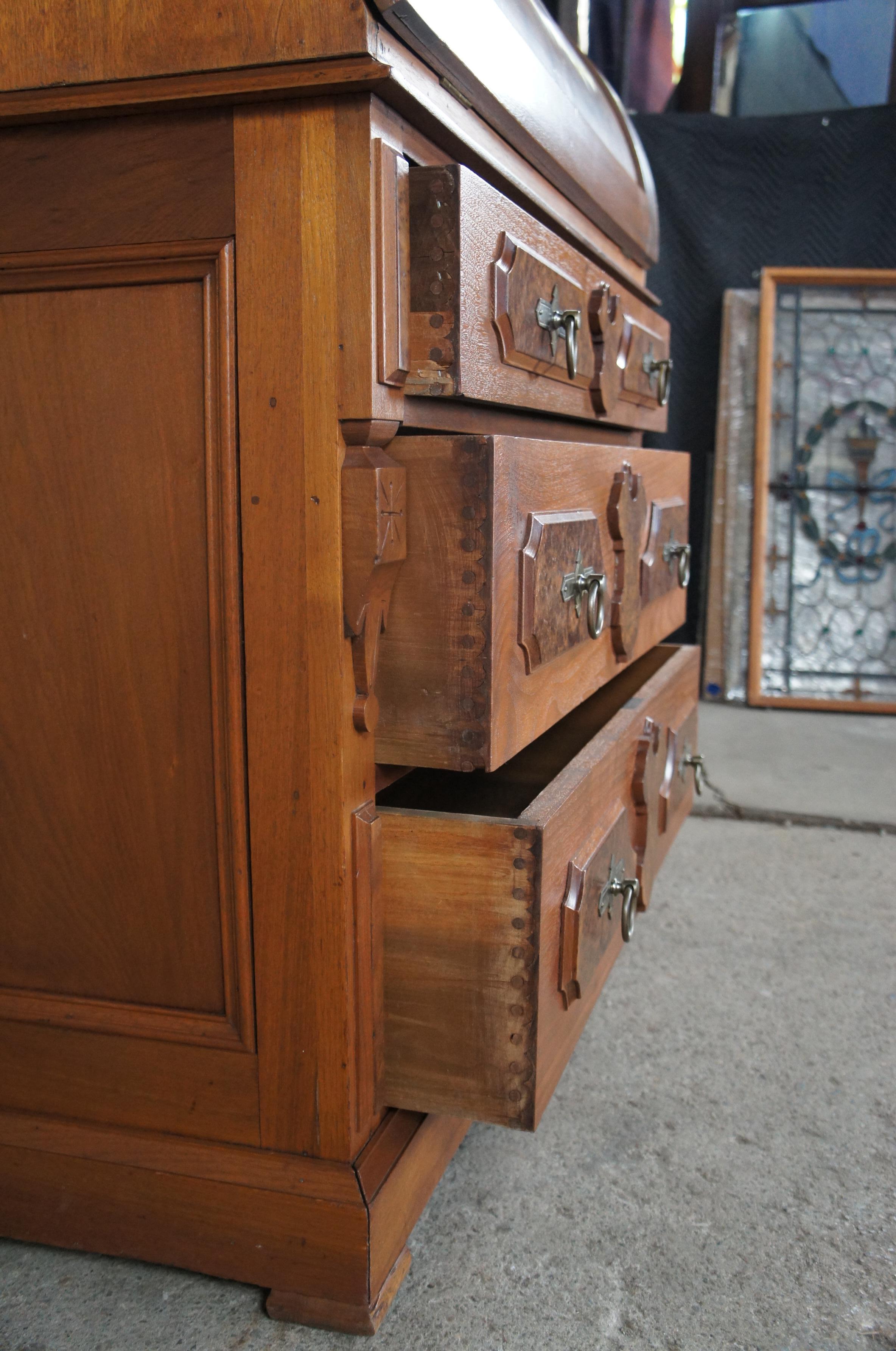 Antique Victorian Eastlake Walnut Secretary Desk Bookcase Hutch Display Cabinet 1