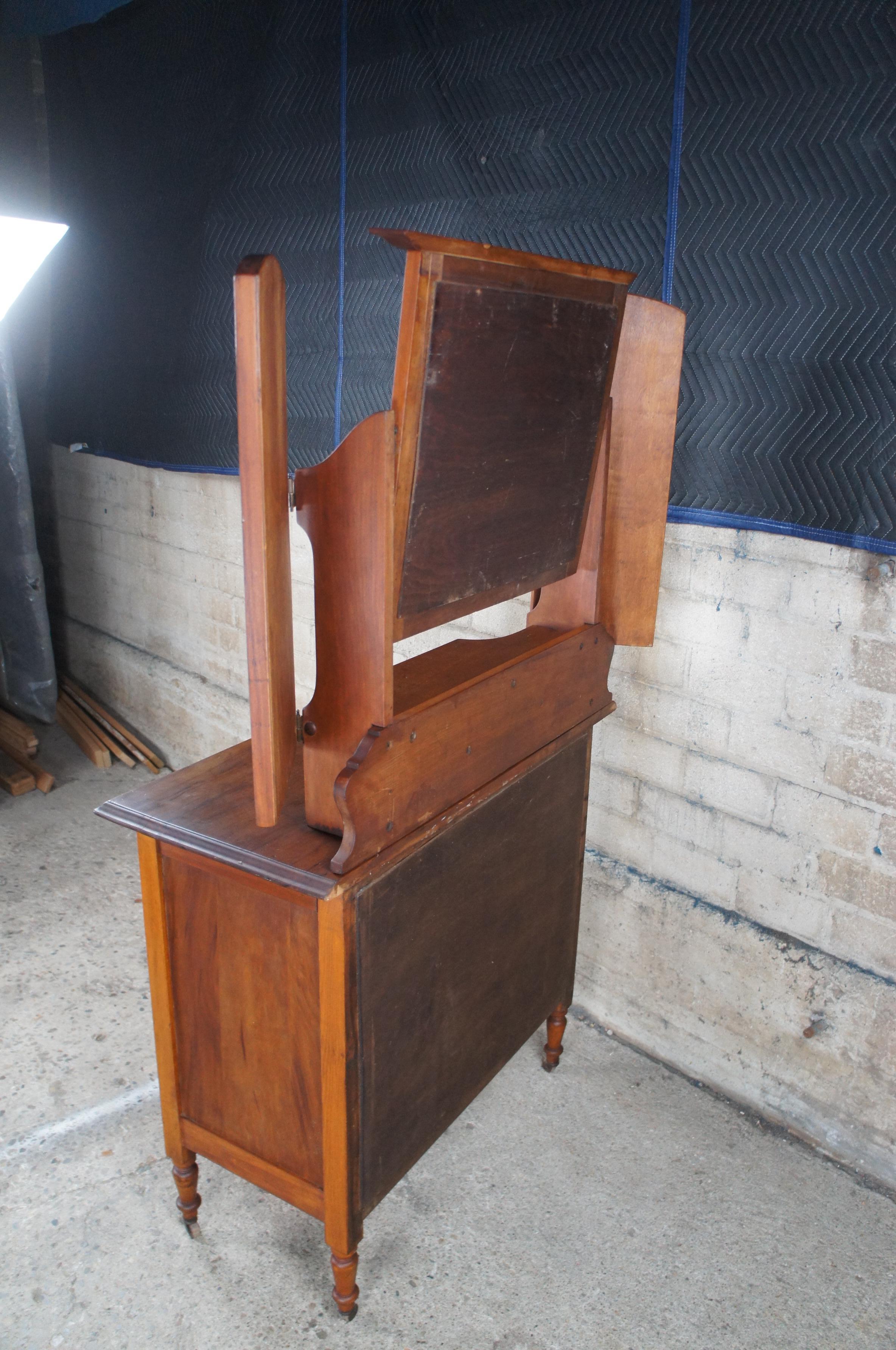 Antique Victorian Eastlake Walnut Tri Mirrored Vanity Dresser Shaving Stand 65