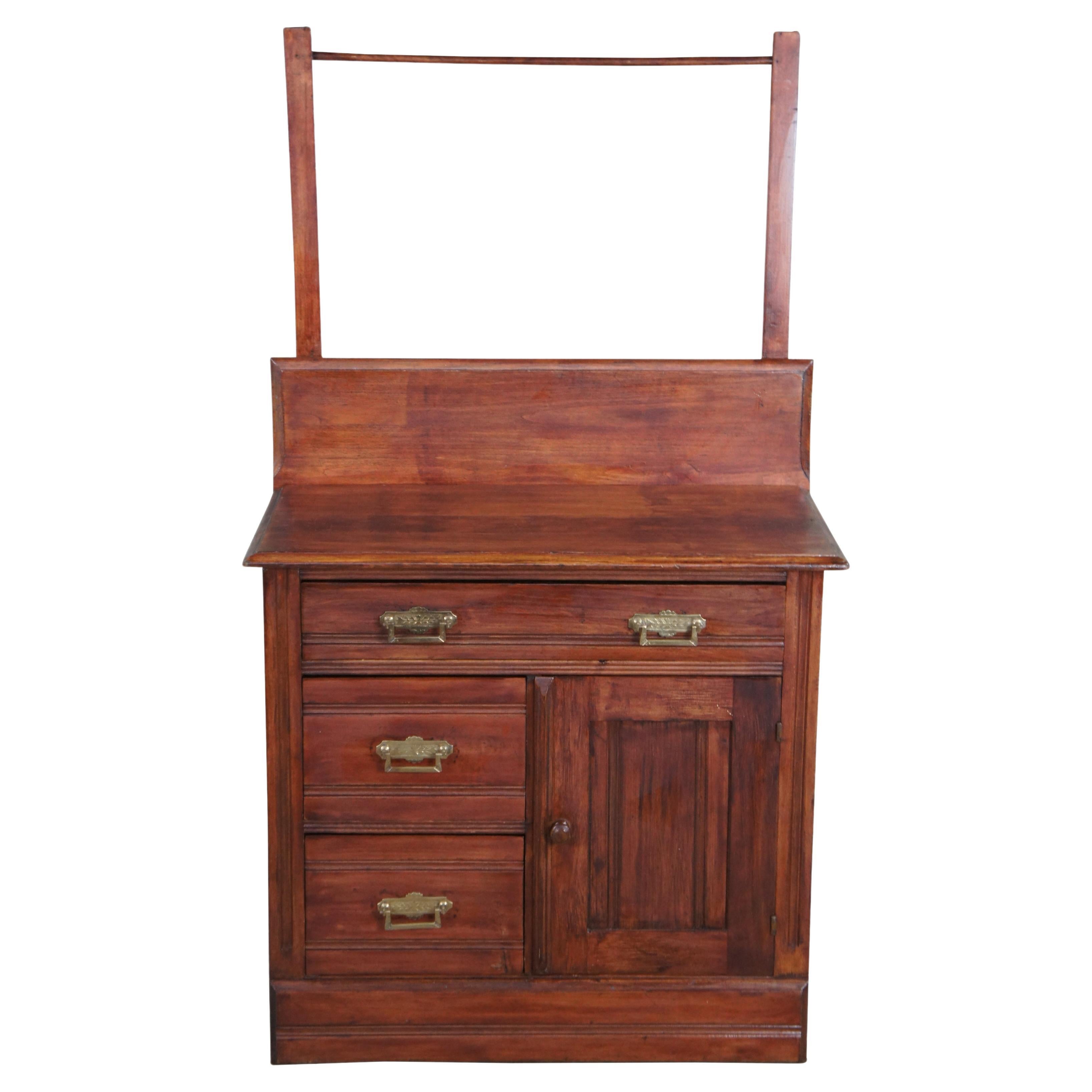 Antique Victorian Eastlake Washstand Cabinet Dry Sink Commode w Towel Bar  For Sale