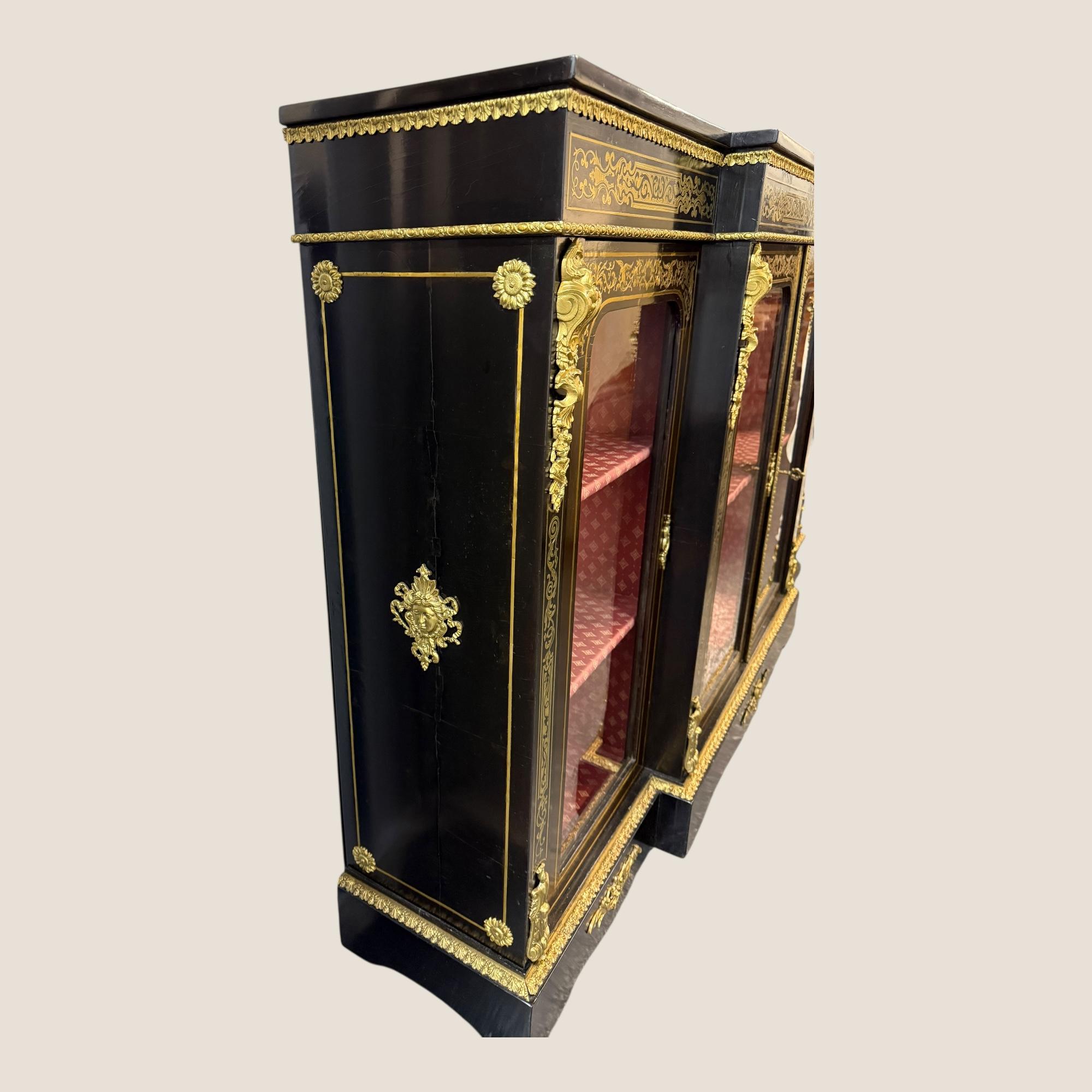 Antique Victorian Ebonised & Brass Inlaid Boulle Breakfront Credenza Sideboard For Sale 5