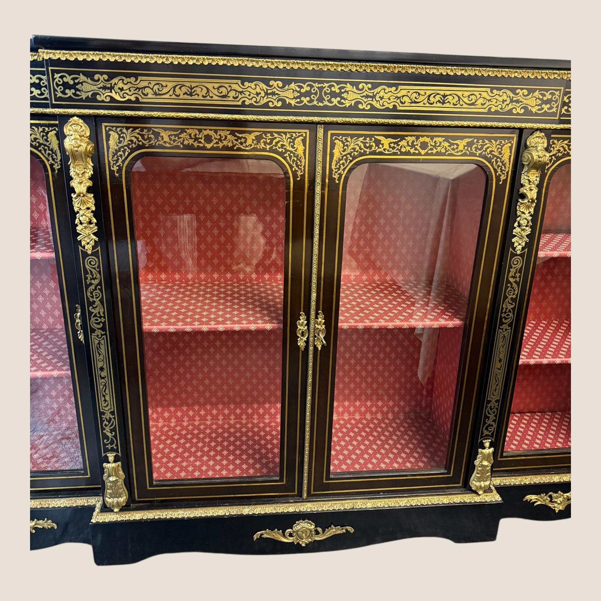 Antique Victorian Ebonised & Brass Inlaid Boulle Breakfront Credenza Sideboard For Sale 2