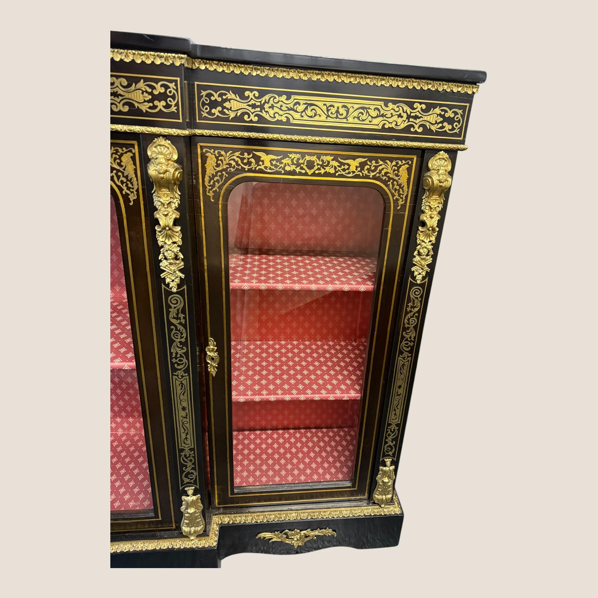 Antique Victorian Ebonised & Brass Inlaid Boulle Breakfront Credenza Sideboard For Sale 3