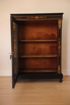 Antique Victorian Ebonized and Inlaid Pier Display Cabinet