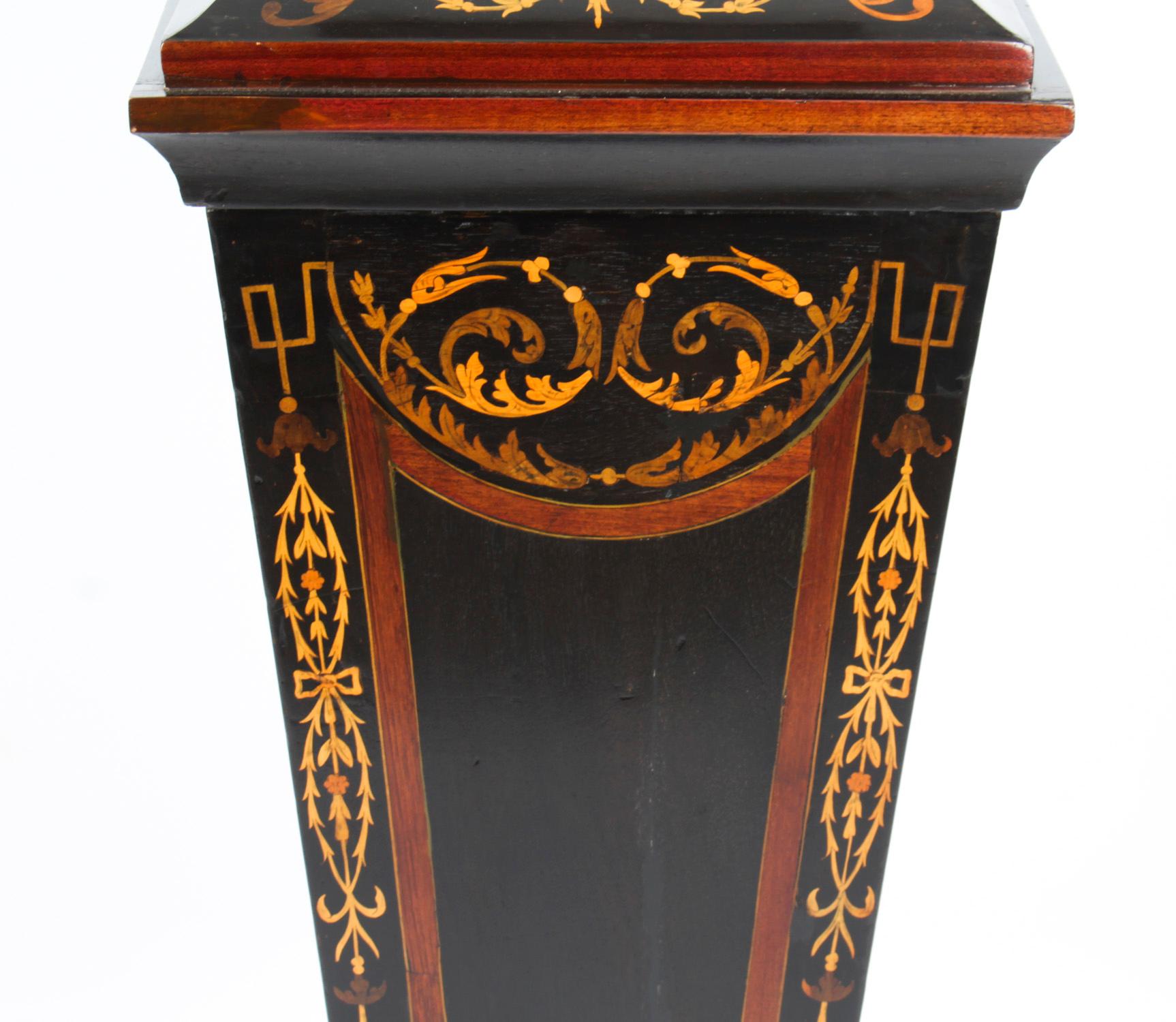 Antique Victorian Ebonised & Marquetry Pedestal Stand 19th Century 3