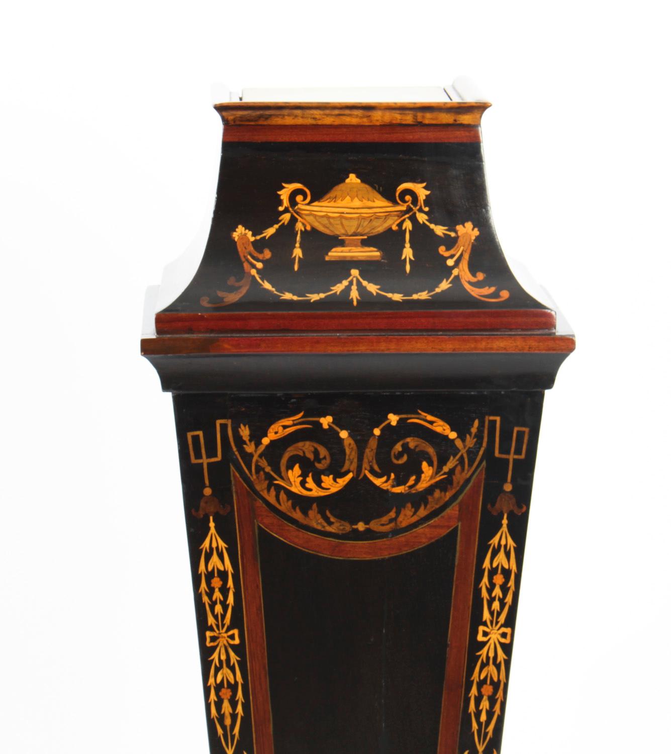 Antique Victorian Ebonised & Marquetry Pedestal Stand 19th Century 4
