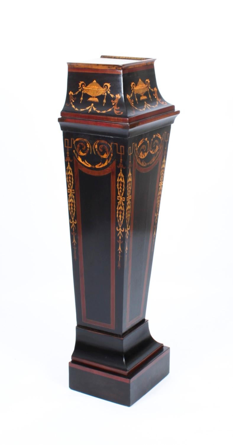 Antique Victorian Ebonised & Marquetry Pedestal Stand 19th Century 7