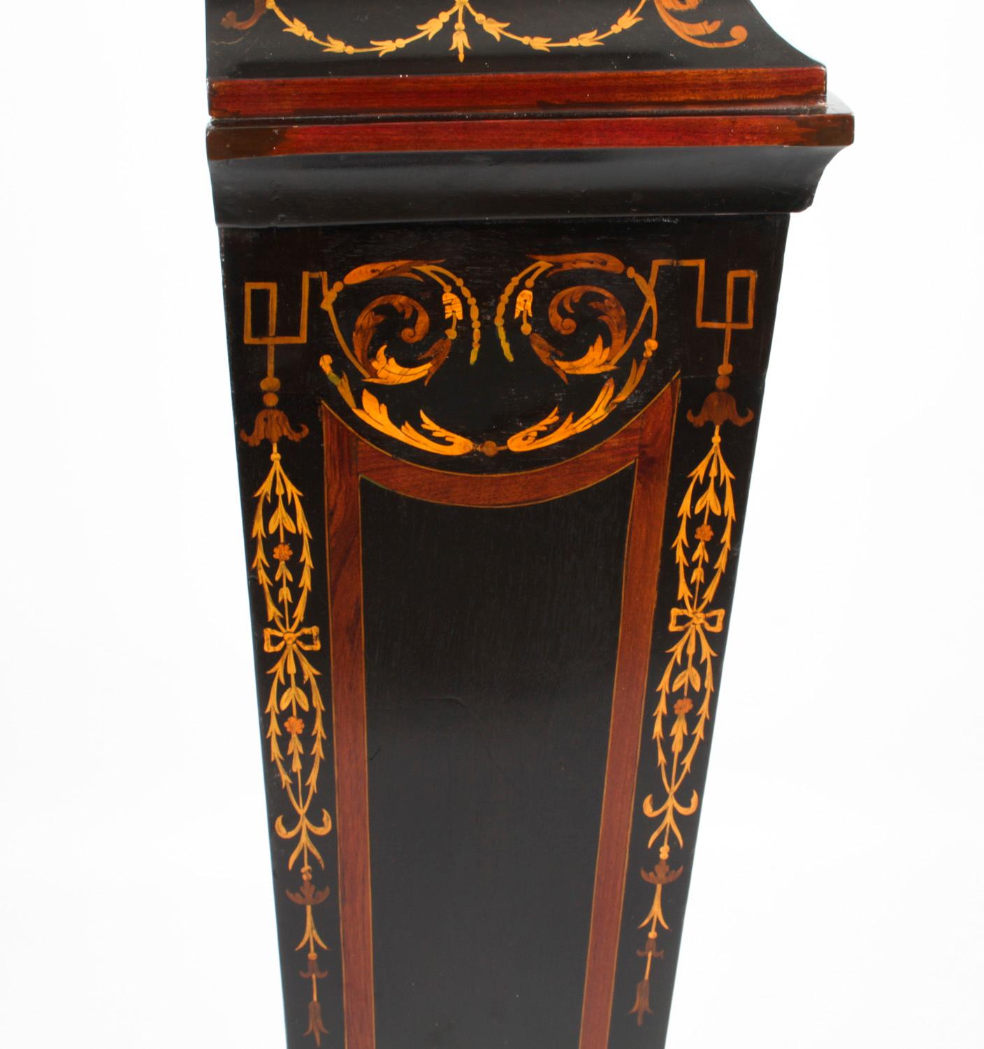English Antique Victorian Ebonised & Marquetry Pedestal Stand 19th Century