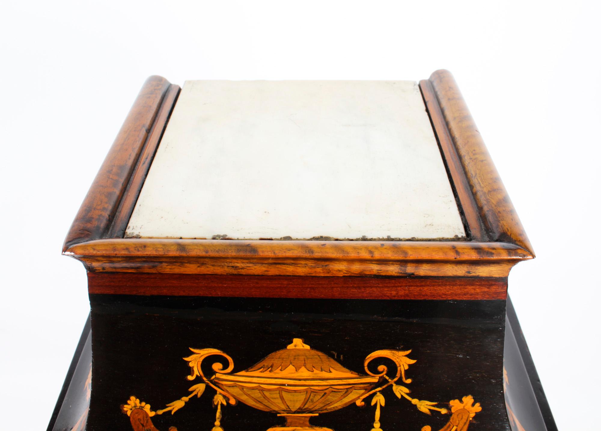 Antique Victorian Ebonised & Marquetry Pedestal Stand 19th Century In Good Condition In London, GB