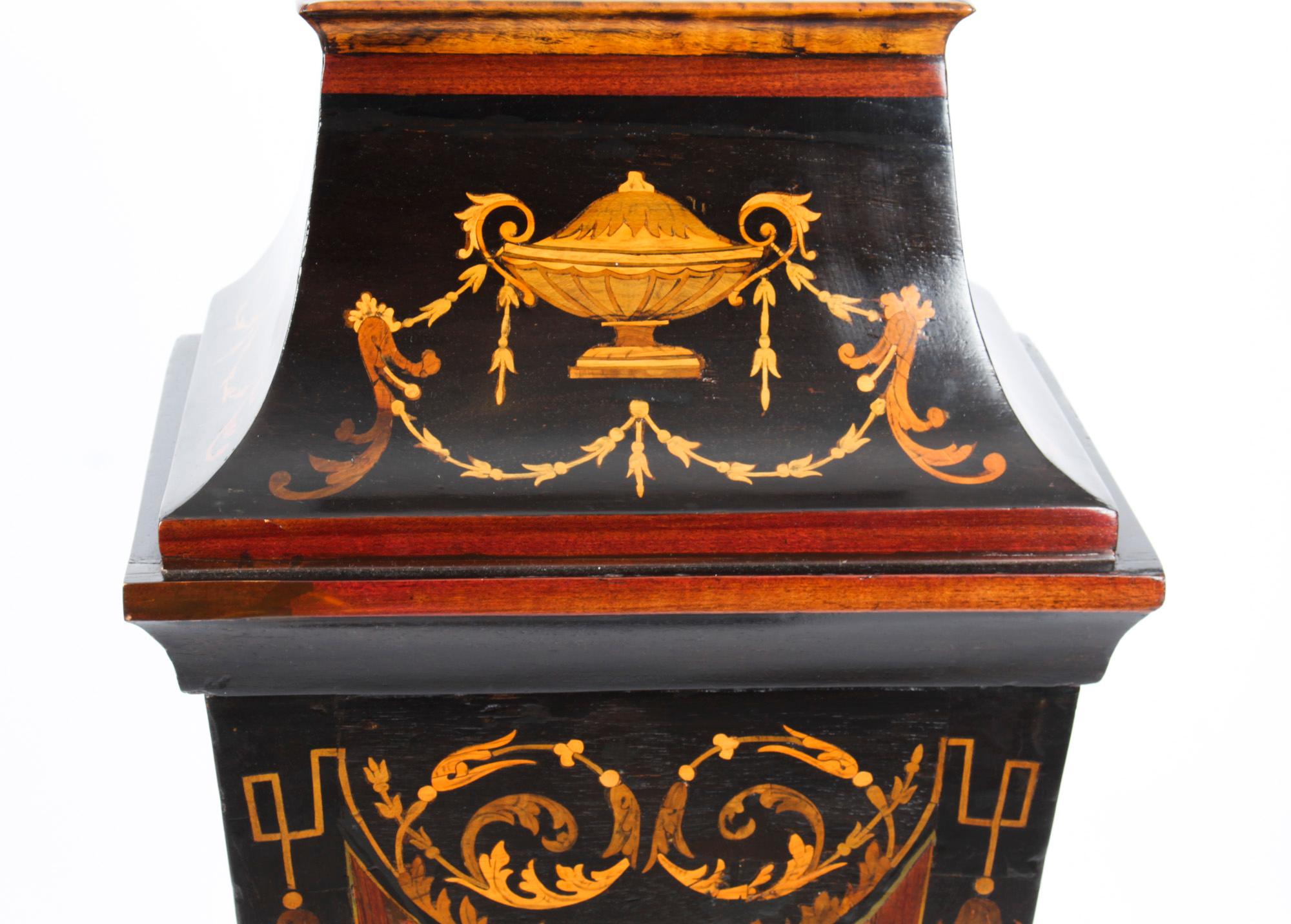 Late 19th Century Antique Victorian Ebonised & Marquetry Pedestal Stand 19th Century