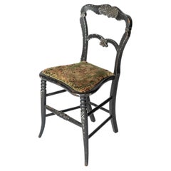 Antique Victorian Ebonised Mother Of Pearl Parlour Chair Velvet upholstery