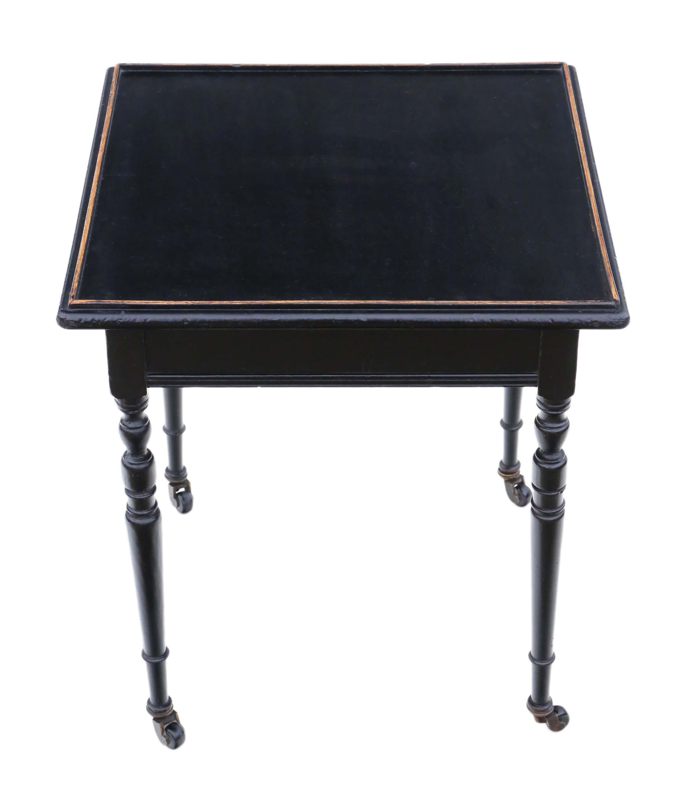 Wood Antique Victorian Ebonised Side Occasional Lamp Coffee Wine Table For Sale