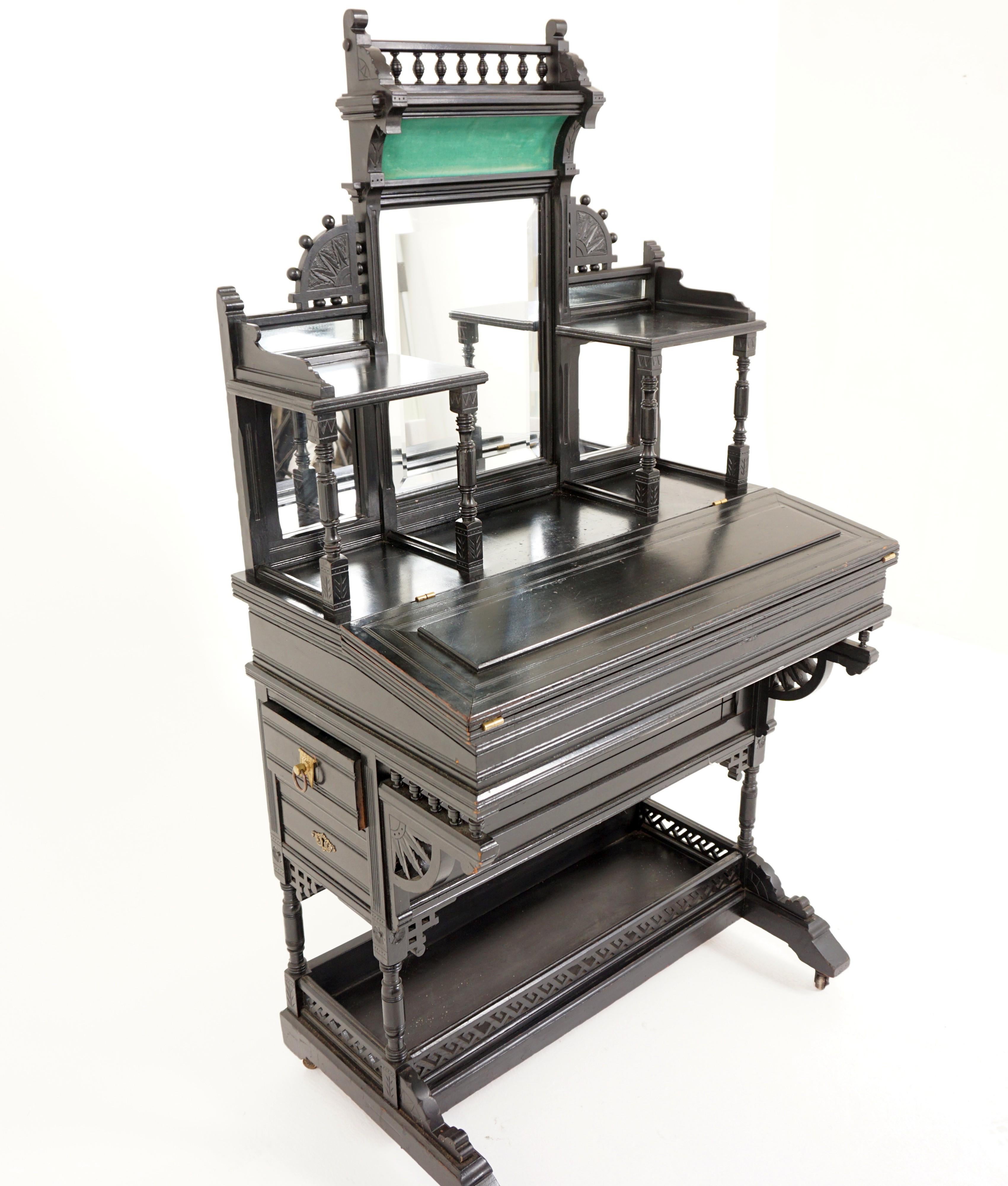 Scottish Antique Victorian Ebonized Aesthetic Davenport Desk, Scotland 1880, B2943