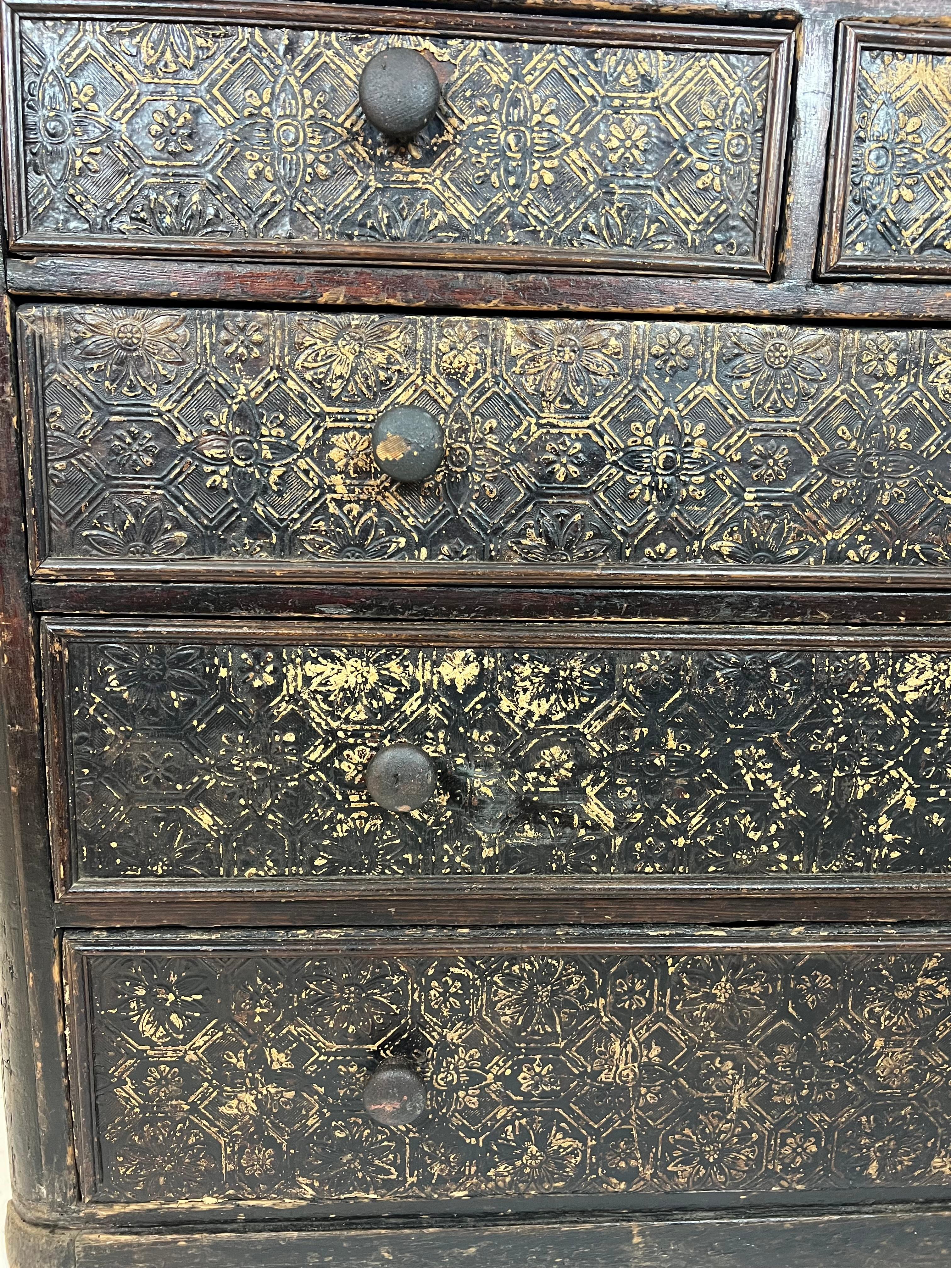 XIX secolo Antique Victorian Ebonized Chest Of Drawers, Mid To Late 19th Century in vendita