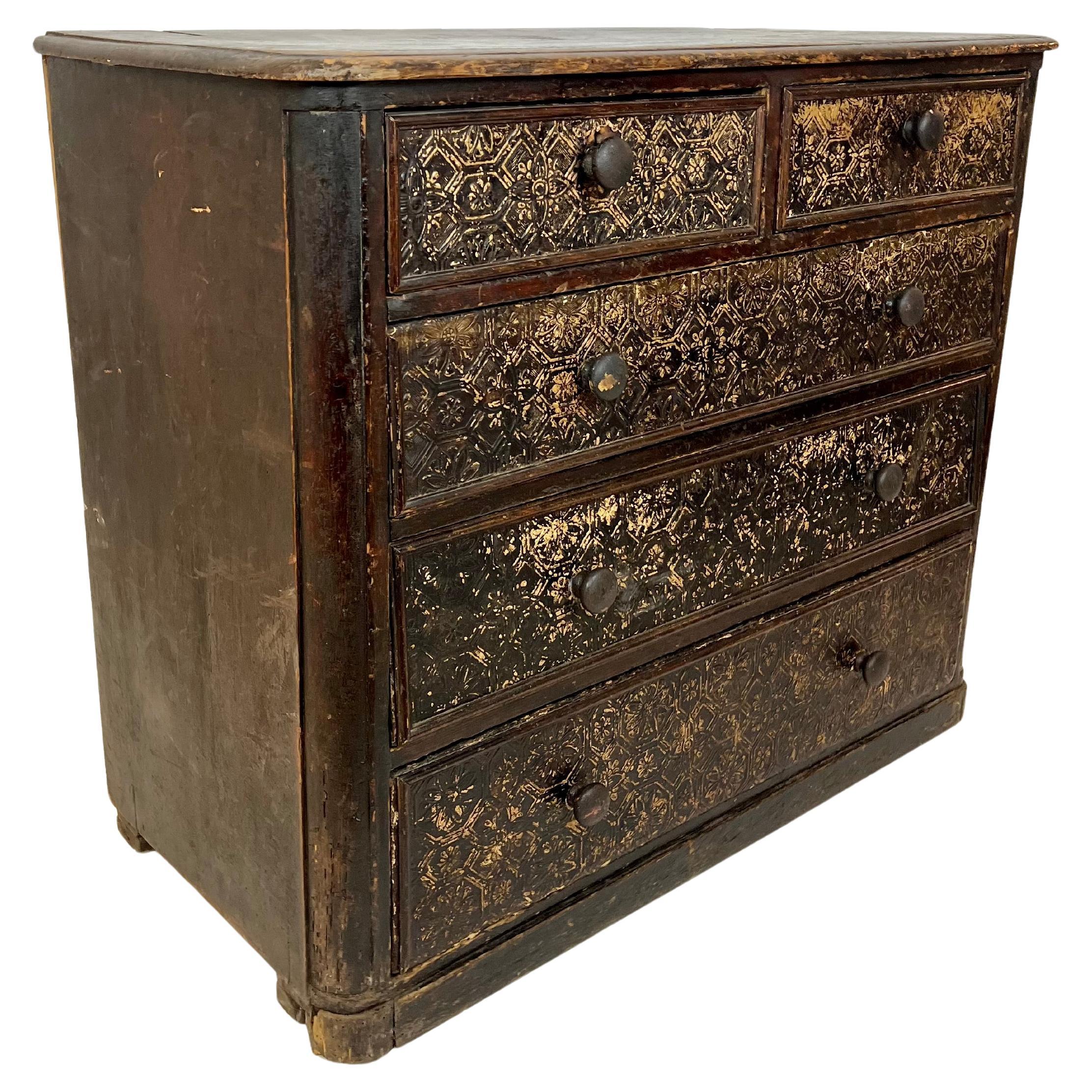 Antique Victorian Ebonized Chest Of Drawers, Mid To Late 19th Century