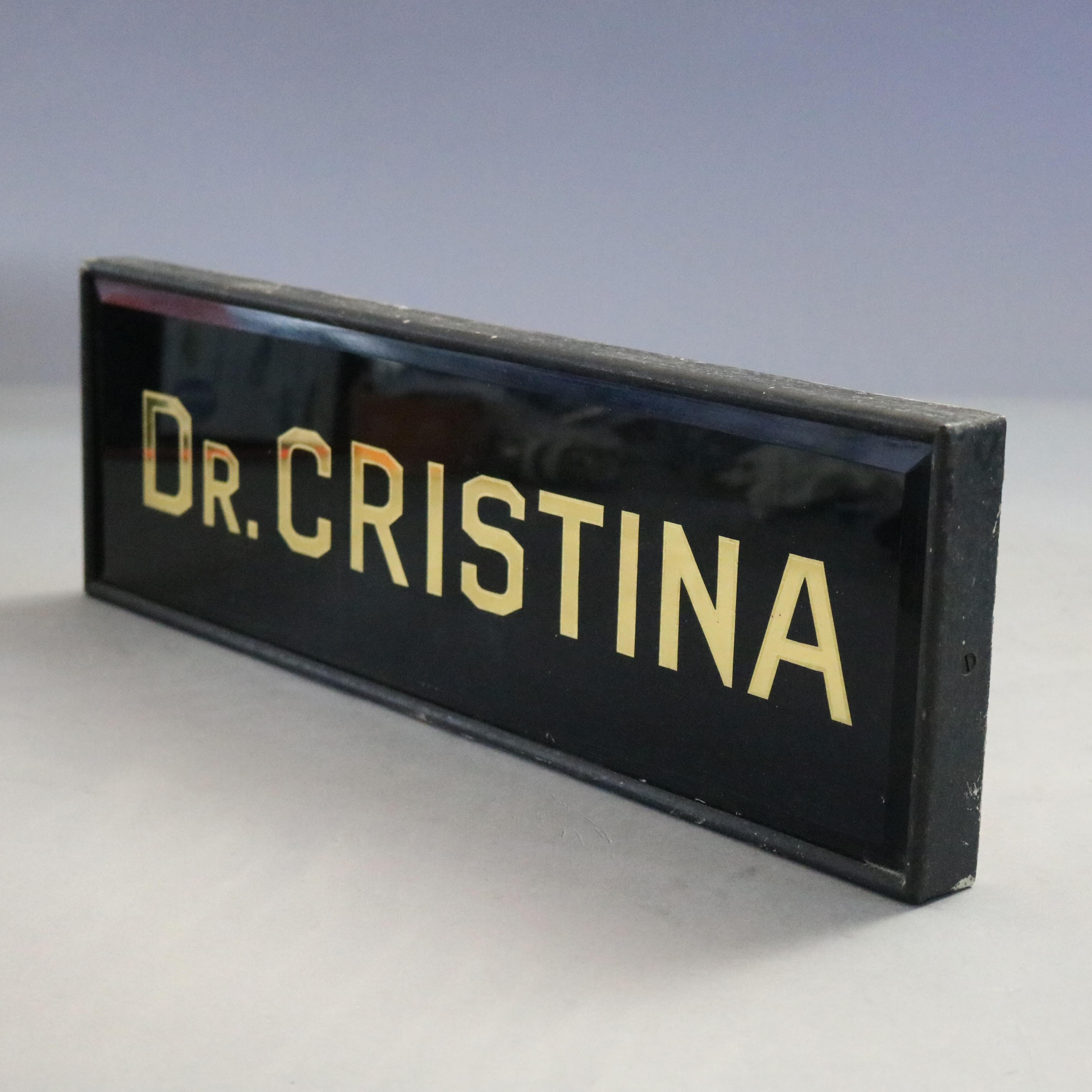 Antique Victorian medial physician's office sign offers ebonized painted glass with gilt lettering 
