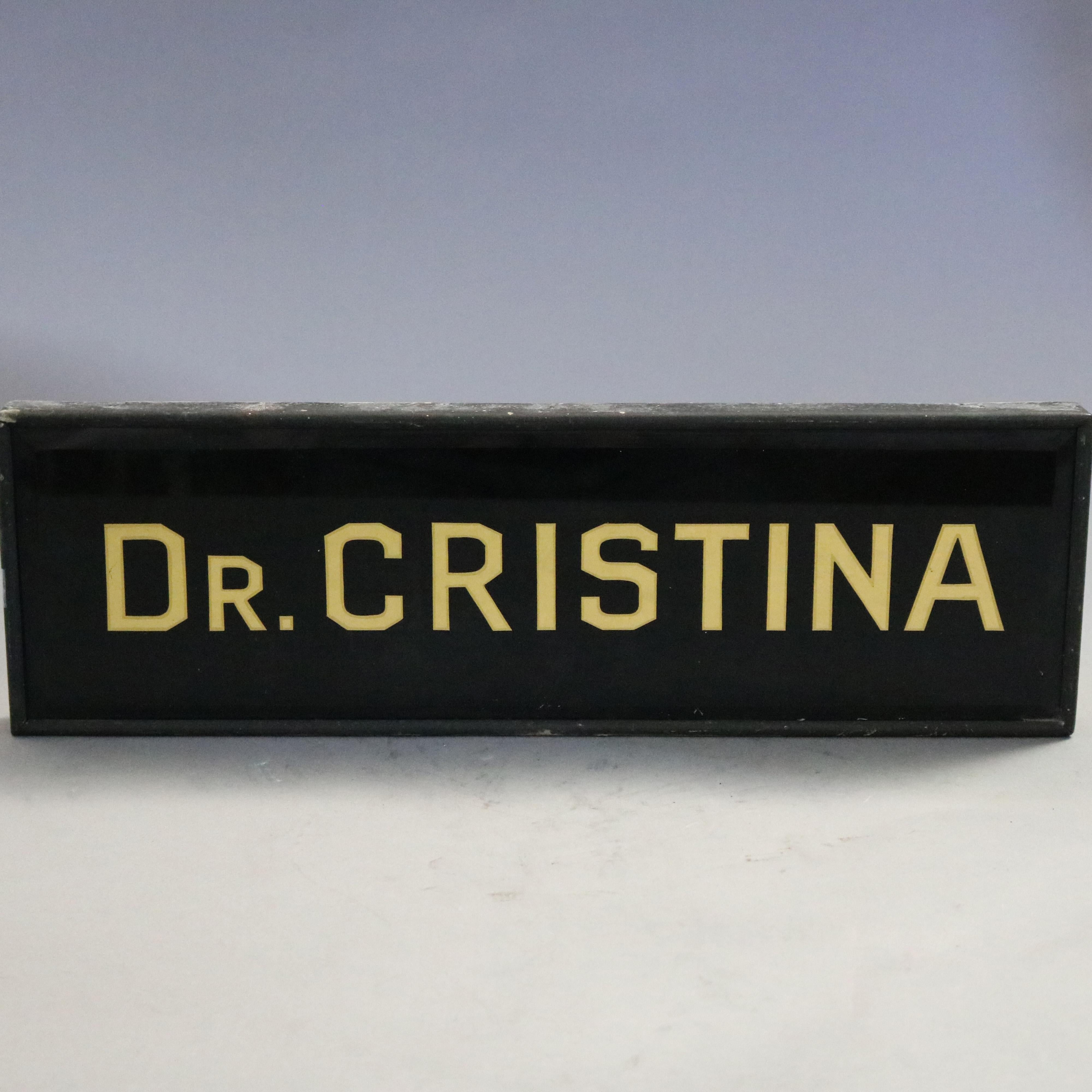 American Antique Victorian Ebonized and Gilt Glass Medical Physician Sign, 20th Century