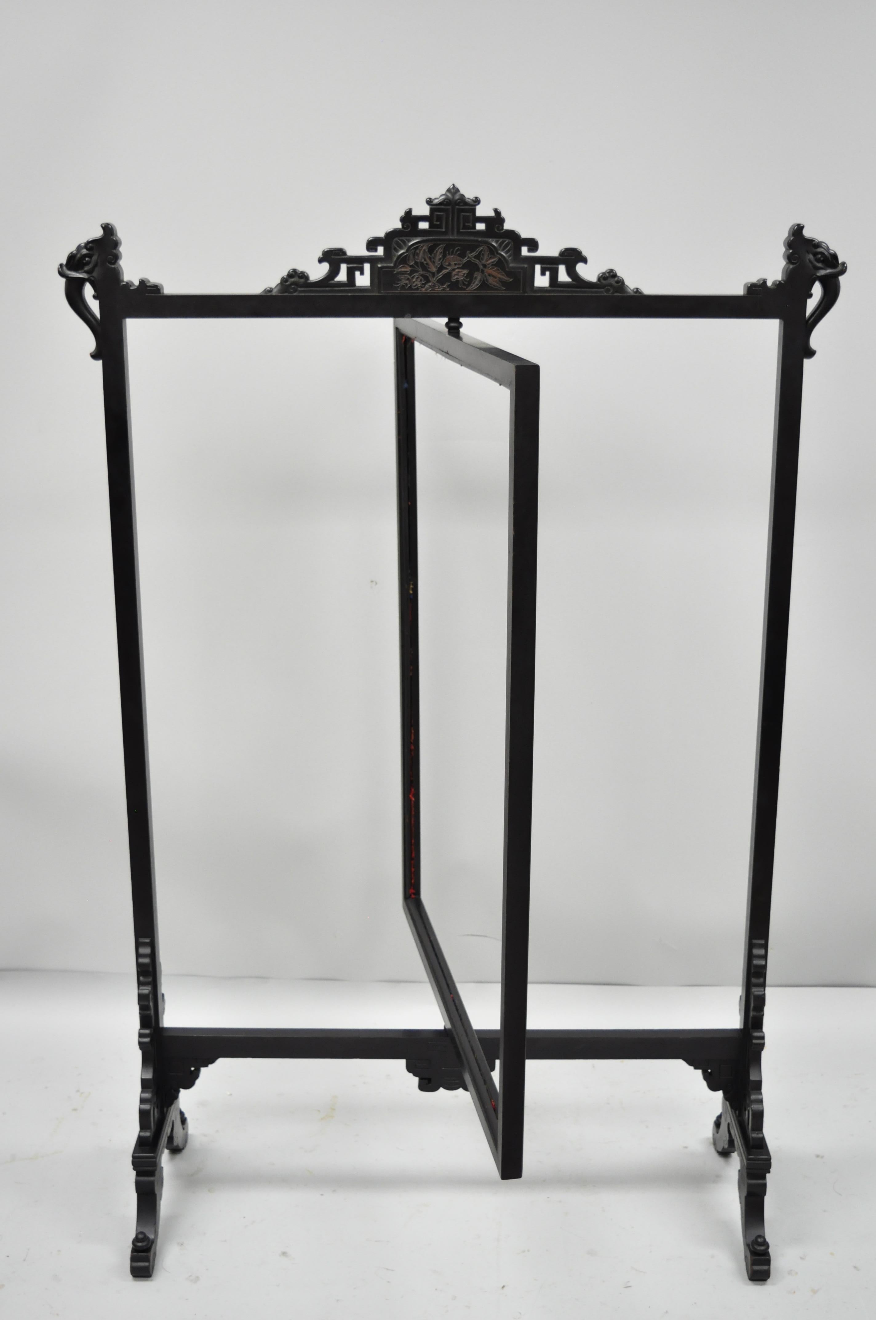 Antique Victorian Ebonized Oriental Revolving Fire Screen Fireplace Panel 3