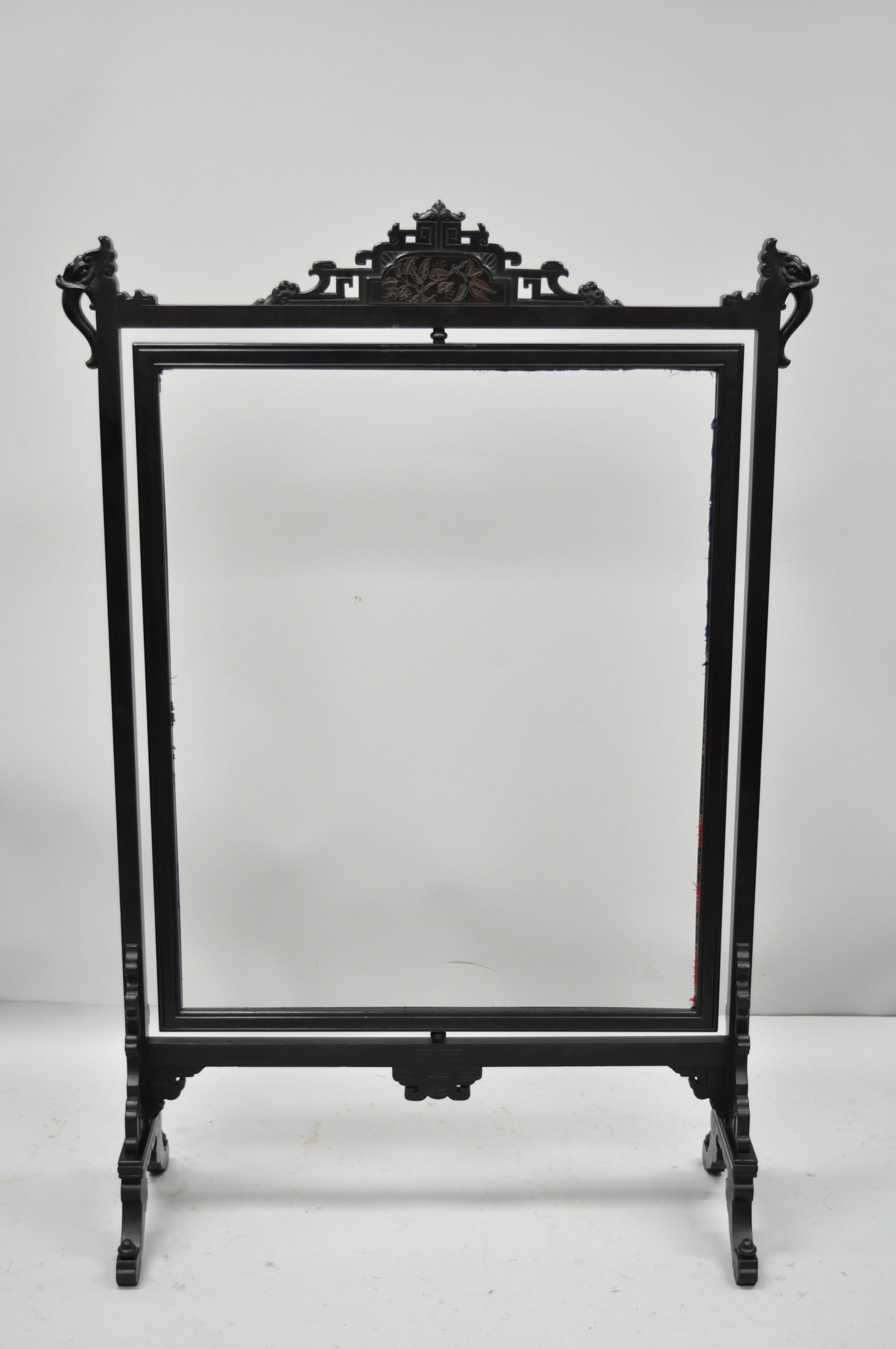 Antique Victorian Ebonized Oriental Revolving Fire Screen Fireplace Panel 5