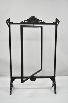 Antique Victorian Ebonized Oriental Revolving Fire Screen Fireplace Panel