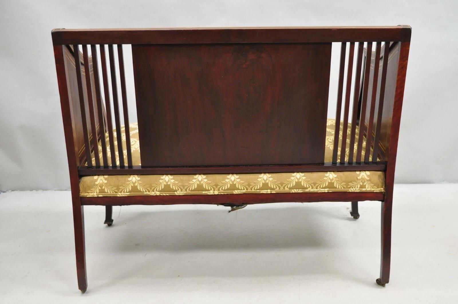 Antique Victorian Edwardian Mahogany Settee Loveseat w/ Mother of Pearl Inlay For Sale 5