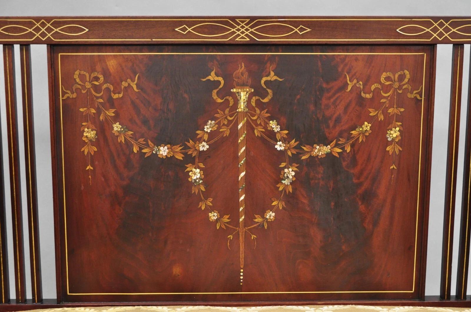 Unknown Antique Victorian Edwardian Mahogany Settee Loveseat w/ Mother of Pearl Inlay For Sale