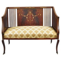 Antique Victorian Edwardian Mahogany Settee Loveseat w/ Mother of Pearl Inlay