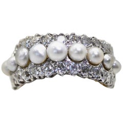 Antique Victorian Edwardian Pearl 
Diamond Split Shank Ring 18K Yellow Gold 6.5